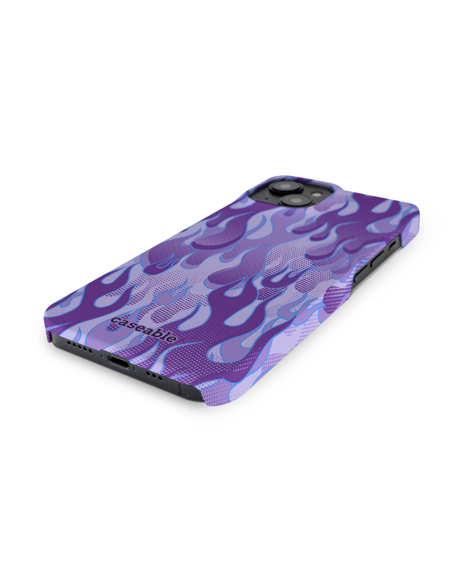 Purple Flames Hard Shell Phone Case for Apple iPhone 14: Lying