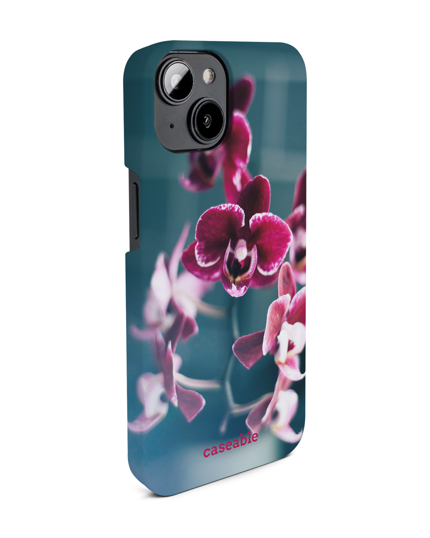 Orchid Hard Shell Phone Case for Apple iPhone 14: View from the left side