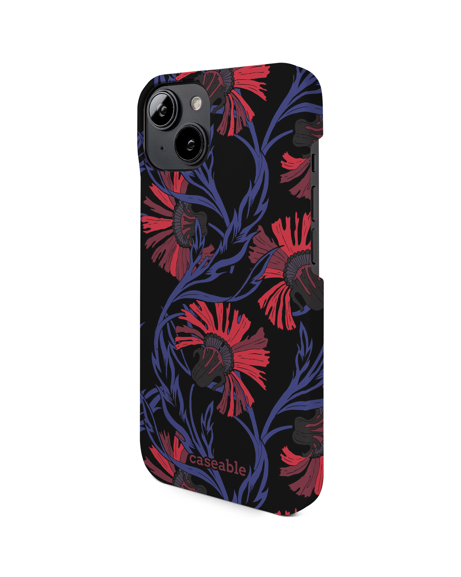 Midnight Floral Hard Shell Phone Case for Apple iPhone 14: View from the right side