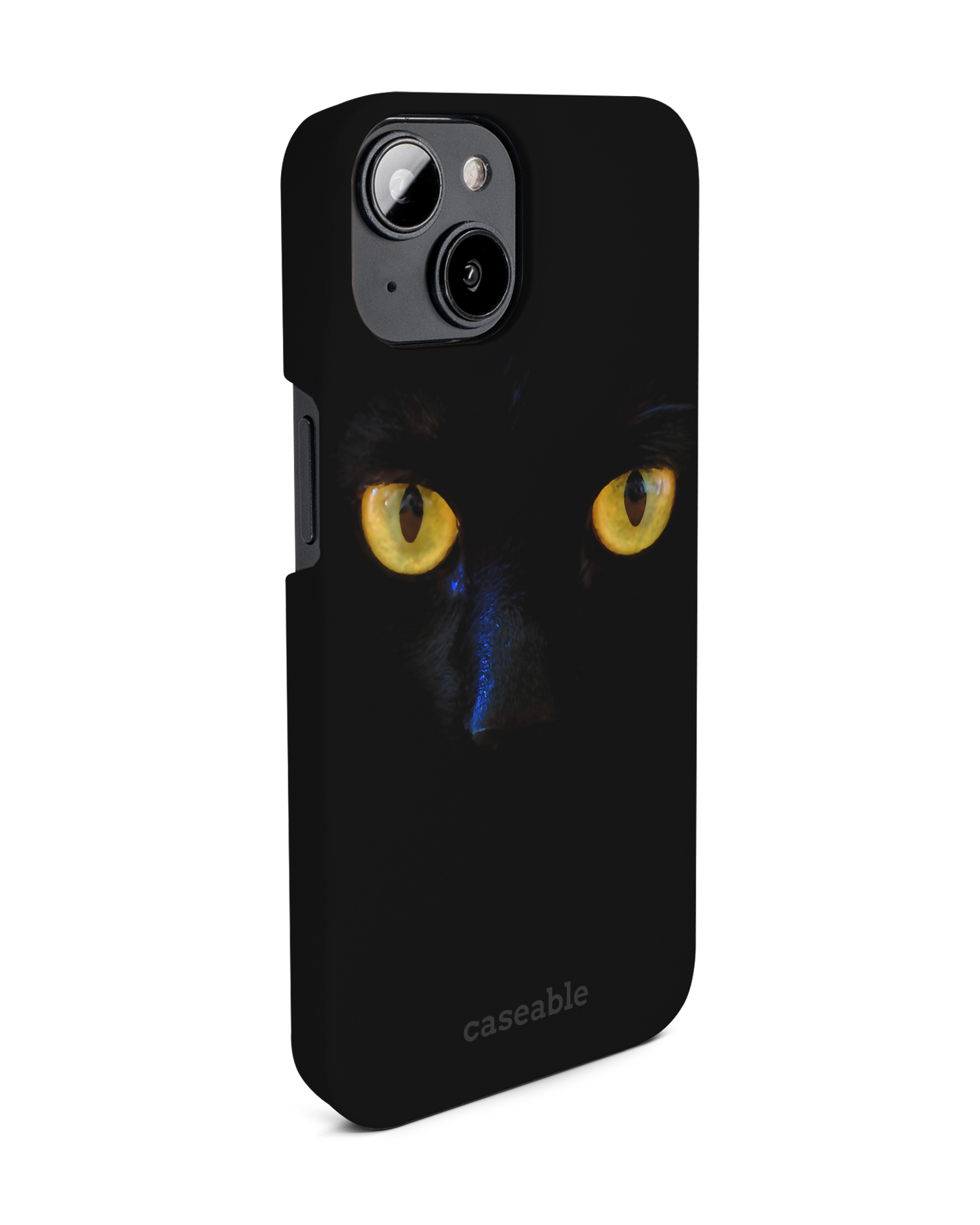 Black Cat Hard Shell Phone Case for Apple iPhone 14: View from the left side