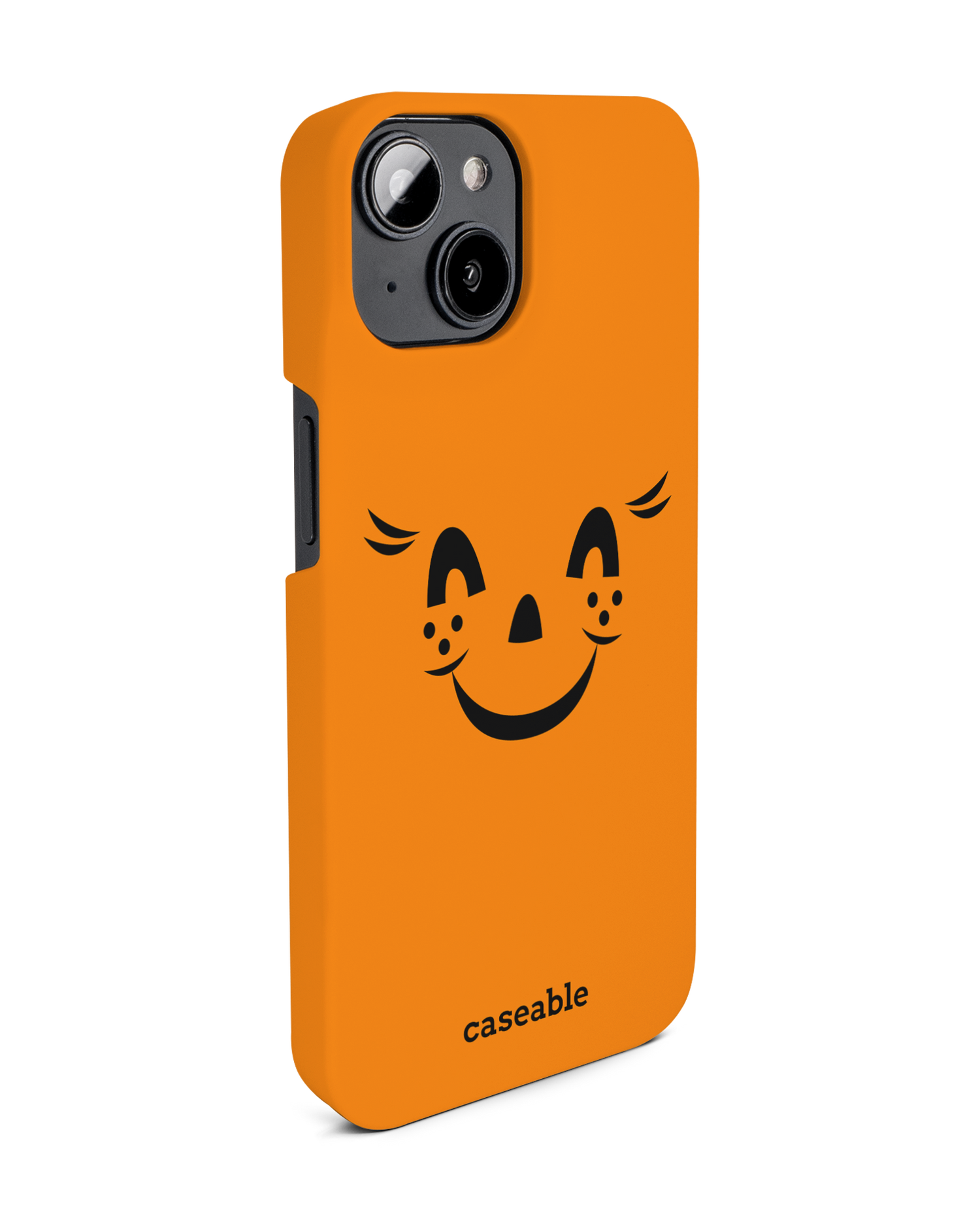 Pumpkin Smiles Hard Shell Phone Case for Apple iPhone 14: View from the left side