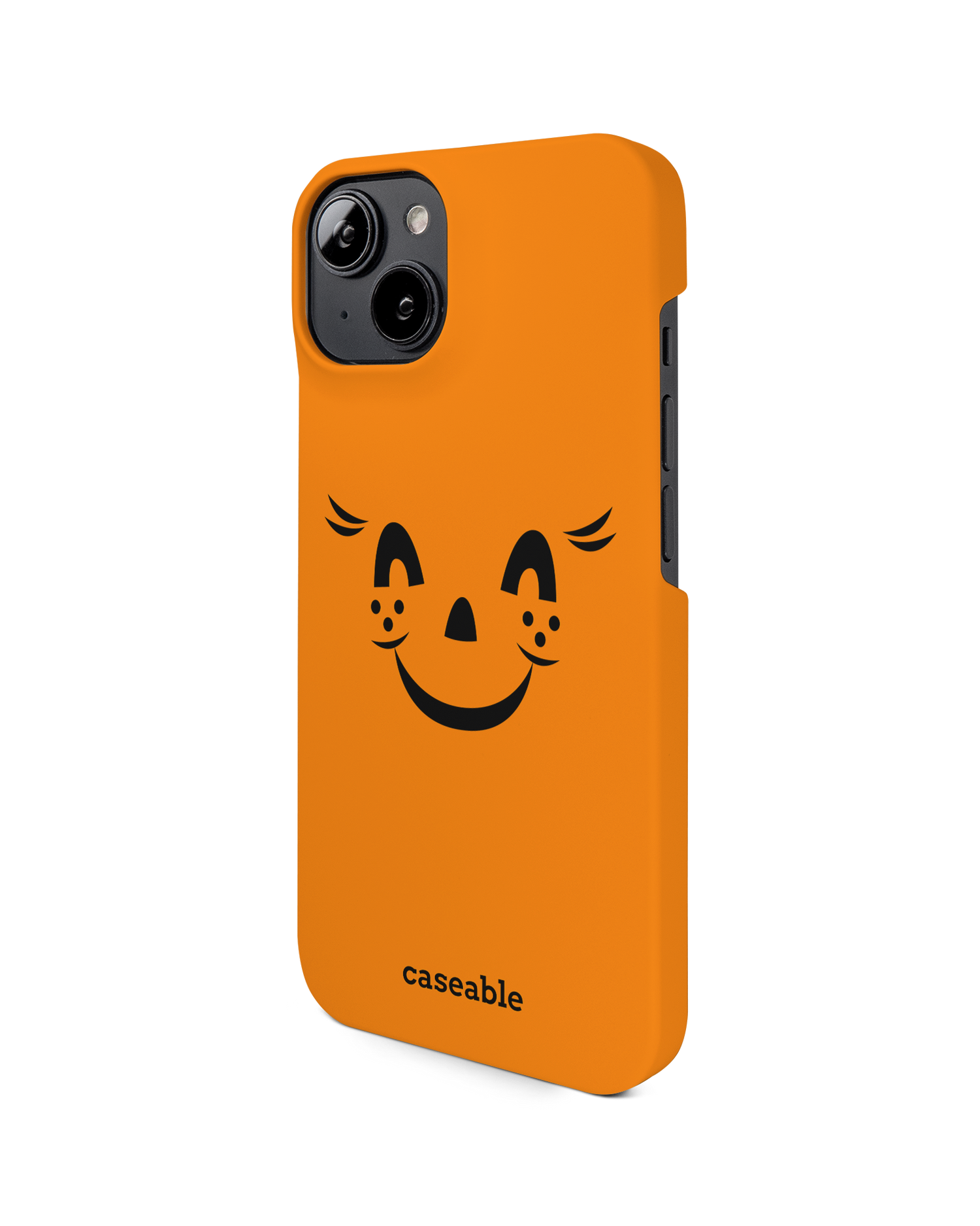 Pumpkin Smiles Hard Shell Phone Case for Apple iPhone 14: View from the right side