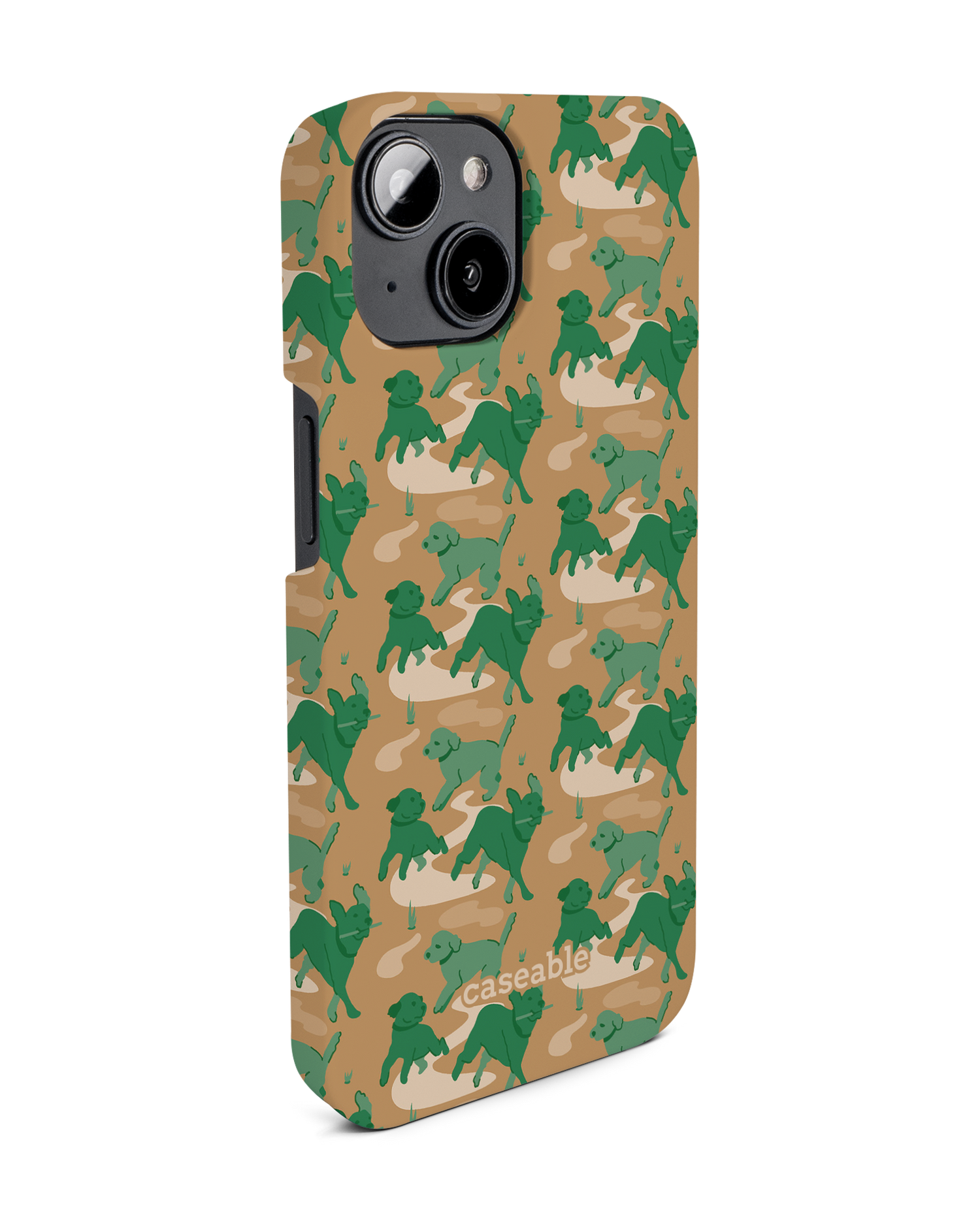 Dog Camo Hard Shell Phone Case for Apple iPhone 14: View from the left side