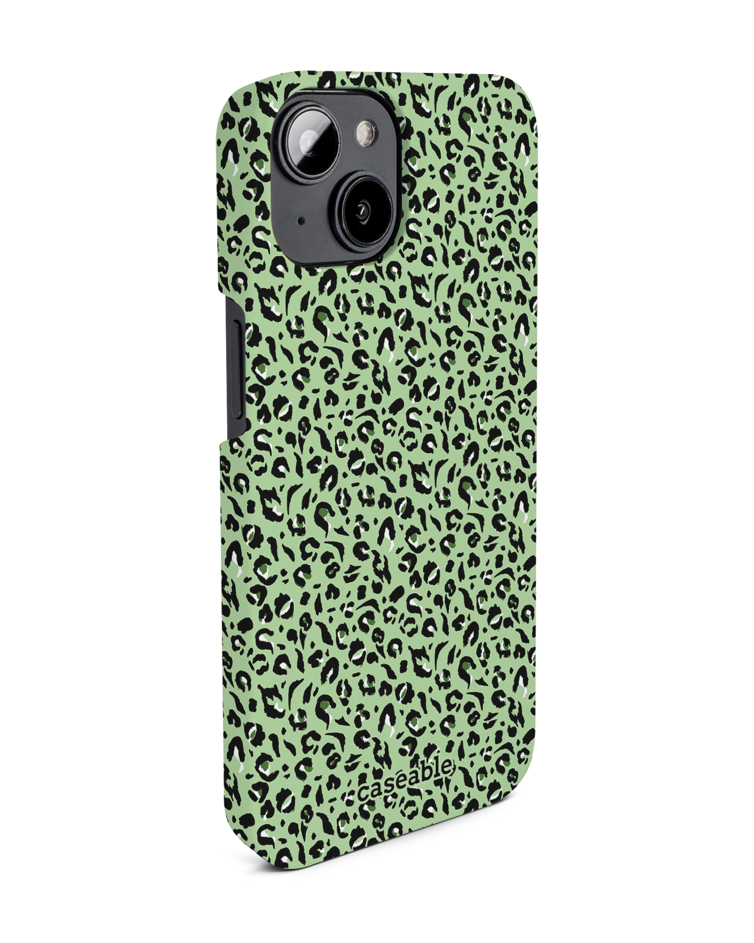 Mint Leopard Hard Shell Phone Case for Apple iPhone 14: View from the left side