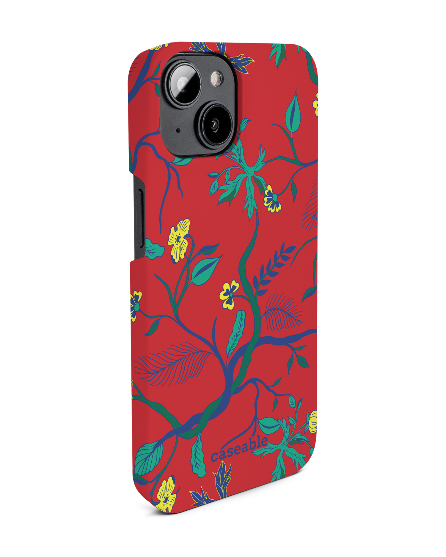 Ultra Red Floral Hard Shell Phone Case for Apple iPhone 14: View from the left side