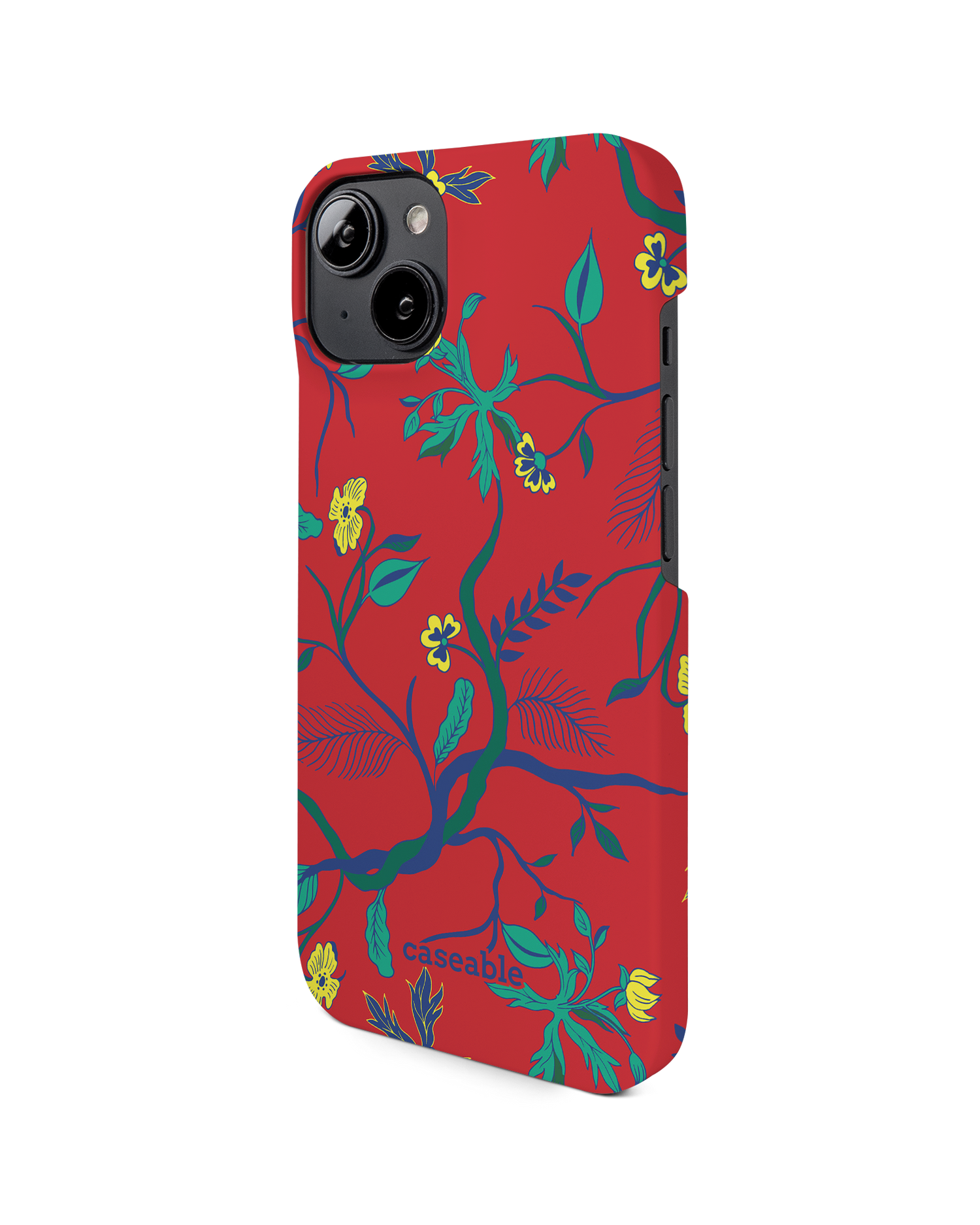 Ultra Red Floral Hard Shell Phone Case for Apple iPhone 14: View from the right side