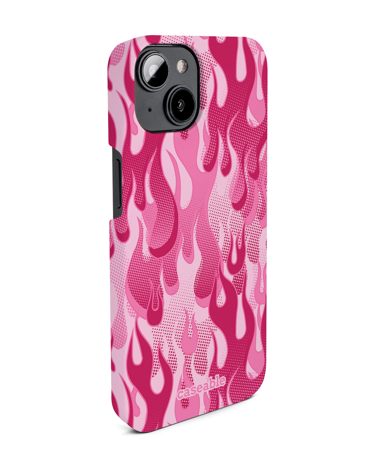 Pink Flames Hard Shell Phone Case for Apple iPhone 14: View from the left side
