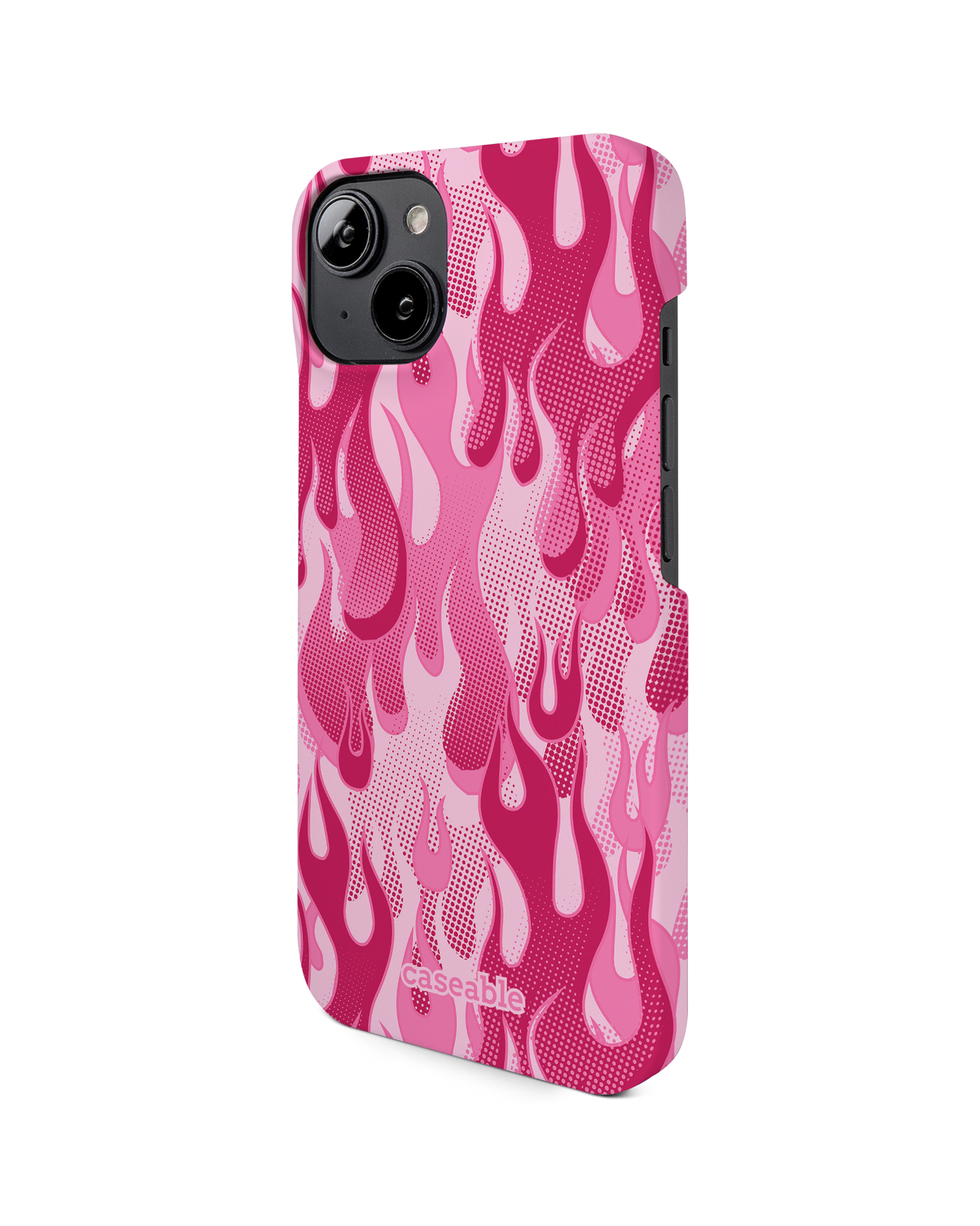 Pink Flames Hard Shell Phone Case for Apple iPhone 14: View from the right side