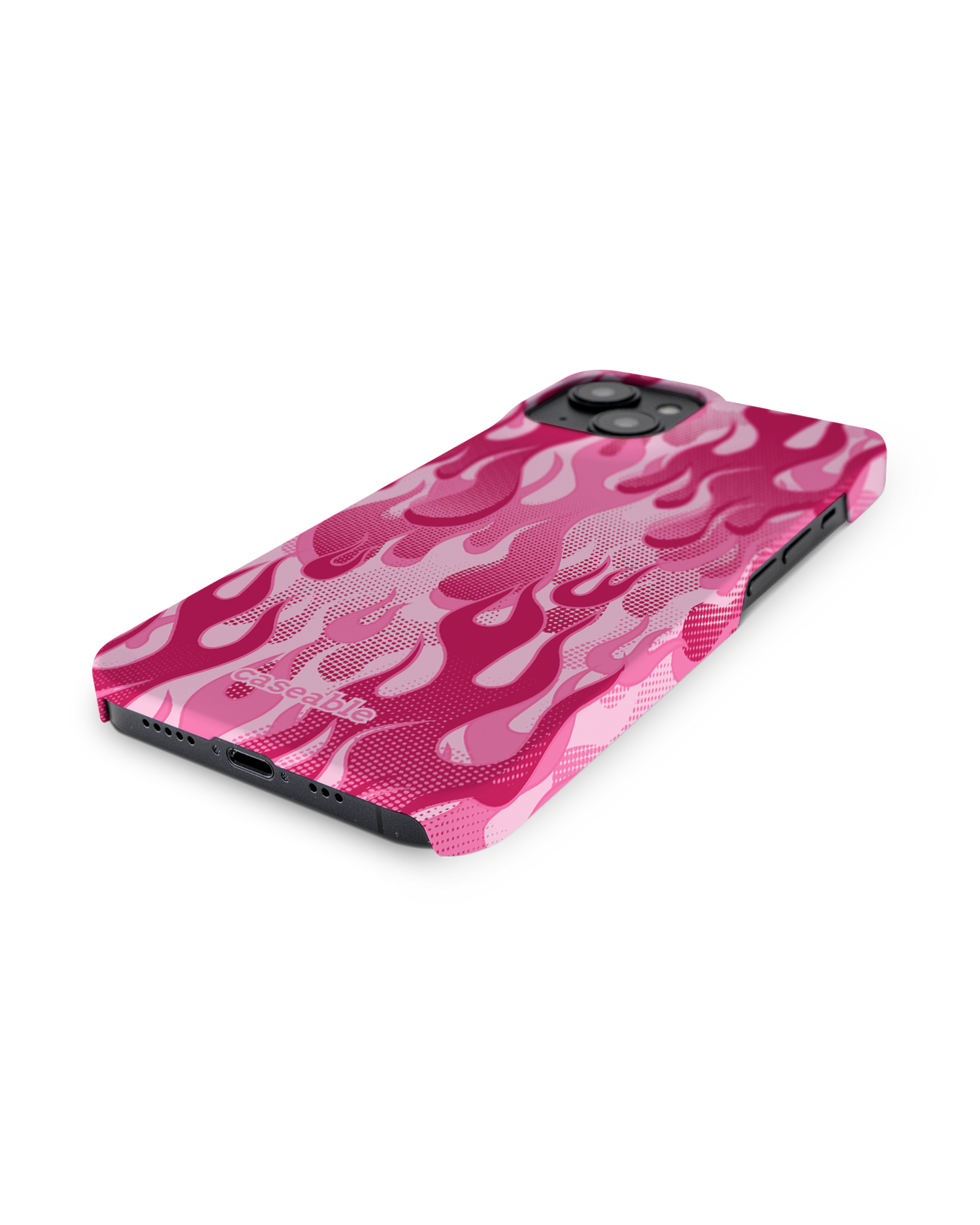 Pink Flames Hard Shell Phone Case for Apple iPhone 14: Lying