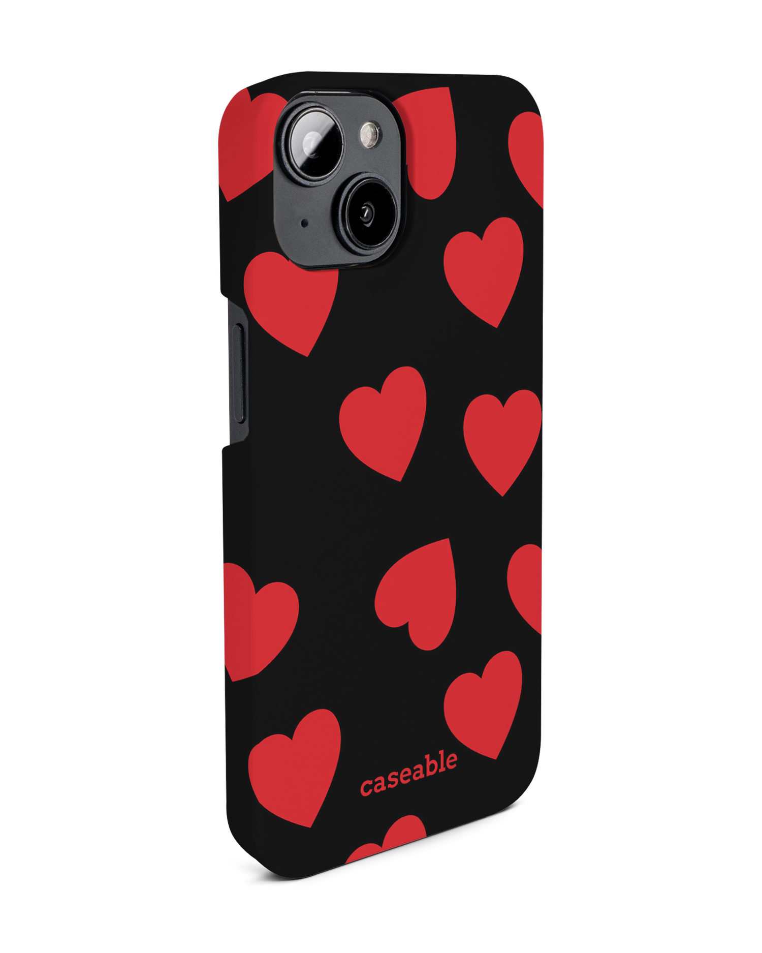 Repeating Hearts Hard Shell Phone Case for Apple iPhone 14: View from the left side