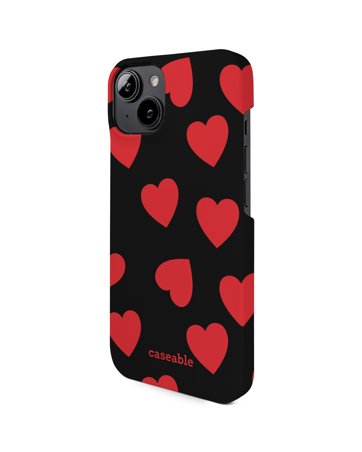 Repeating Hearts Hard Shell Phone Case for Apple iPhone 14: View from the right side