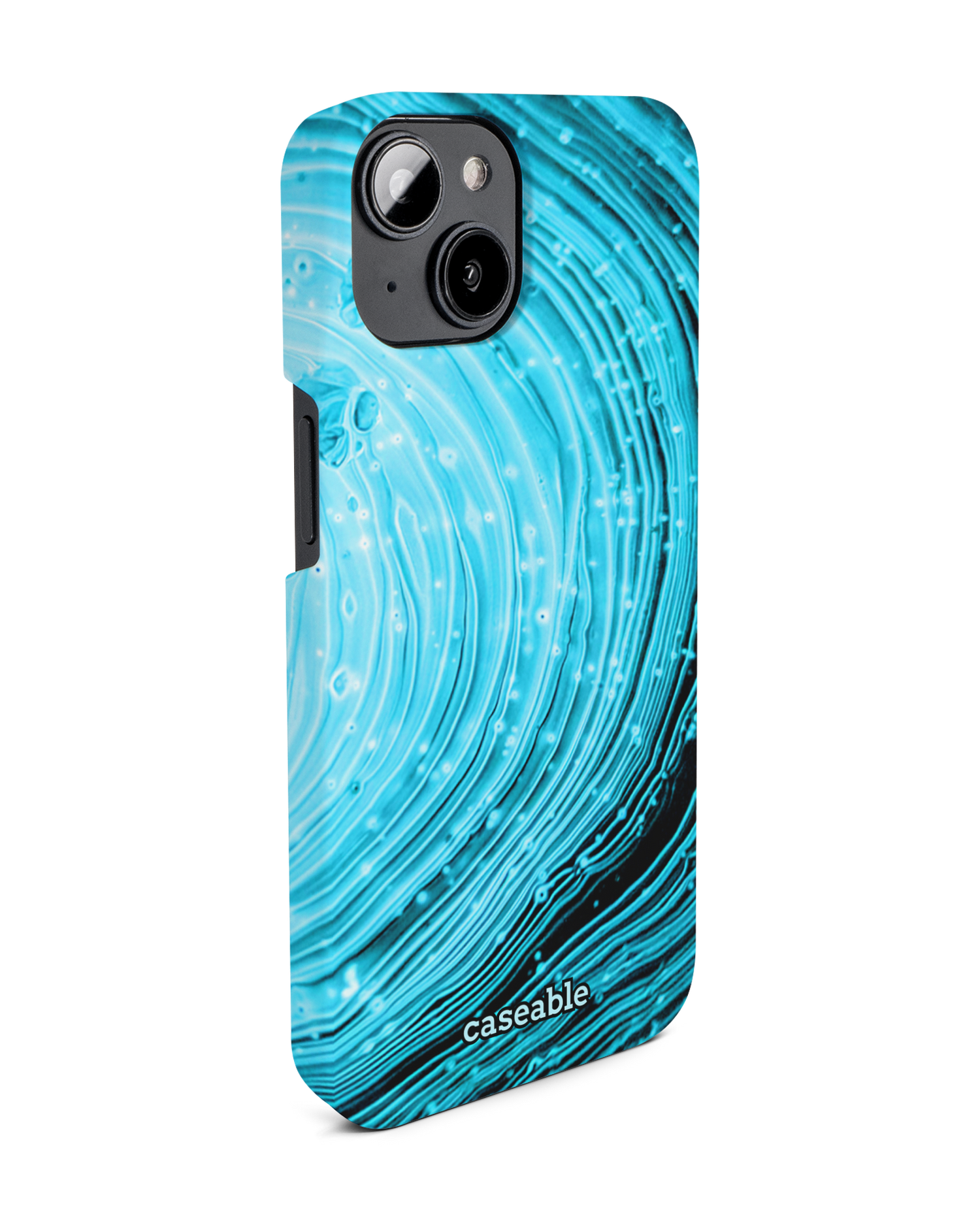 Turquoise Ripples Hard Shell Phone Case for Apple iPhone 14: View from the left side
