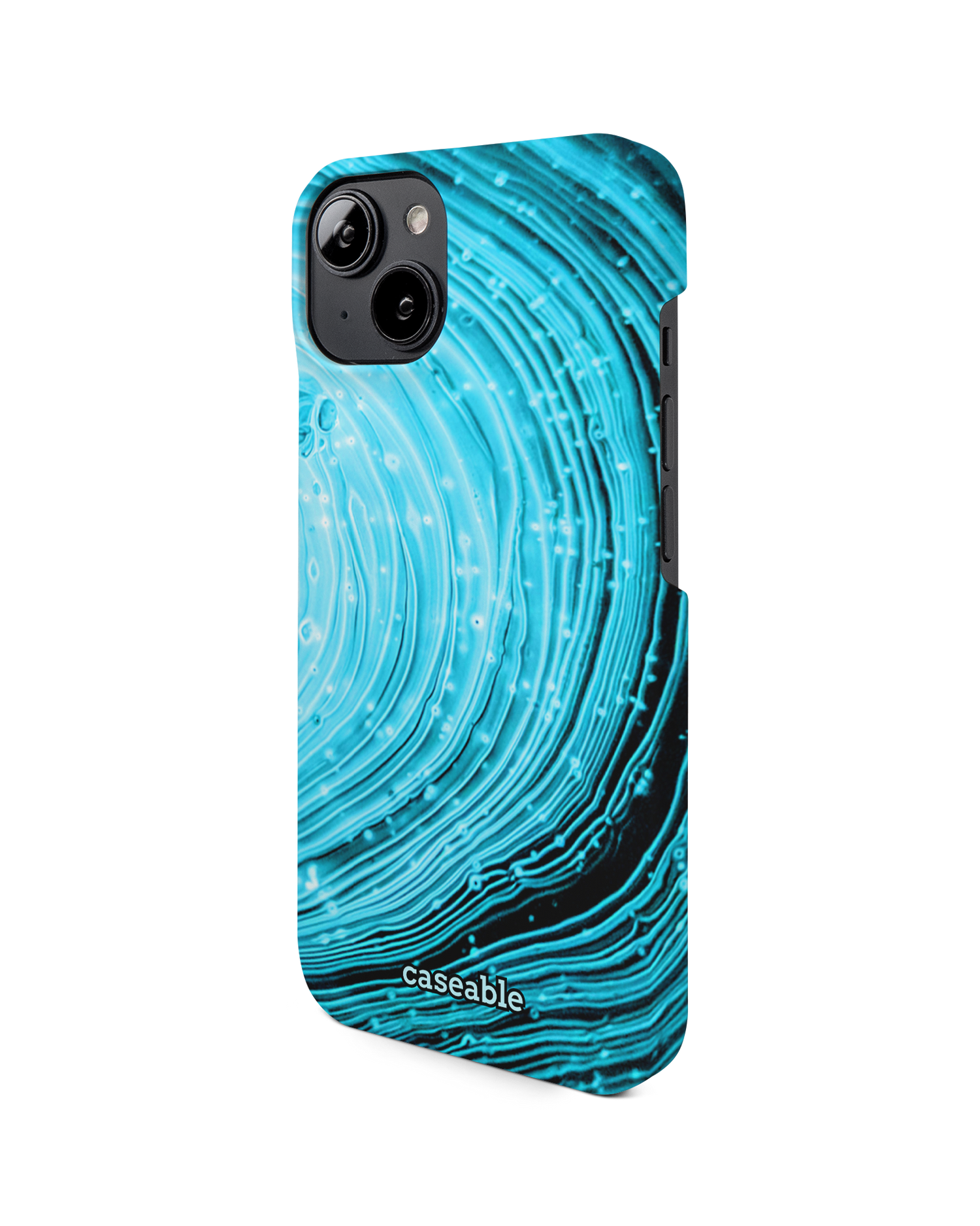 Turquoise Ripples Hard Shell Phone Case for Apple iPhone 14: View from the right side