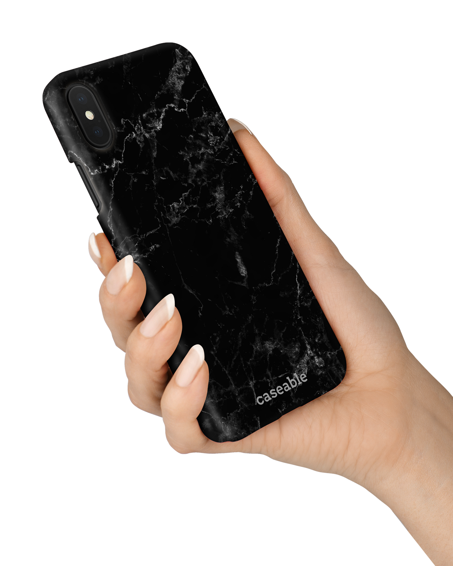 Midnight Marble Hard Shell Phone Case Apple iPhone X, Apple iPhone XS held in hand
