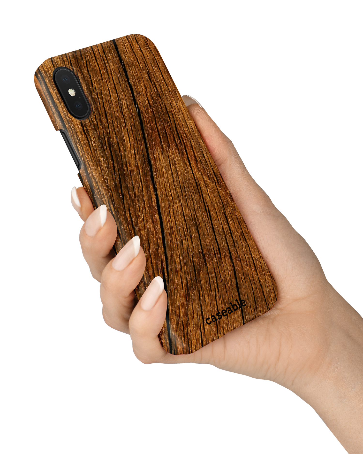 Wood Hard Shell Phone Case Apple iPhone X, Apple iPhone XS held in hand