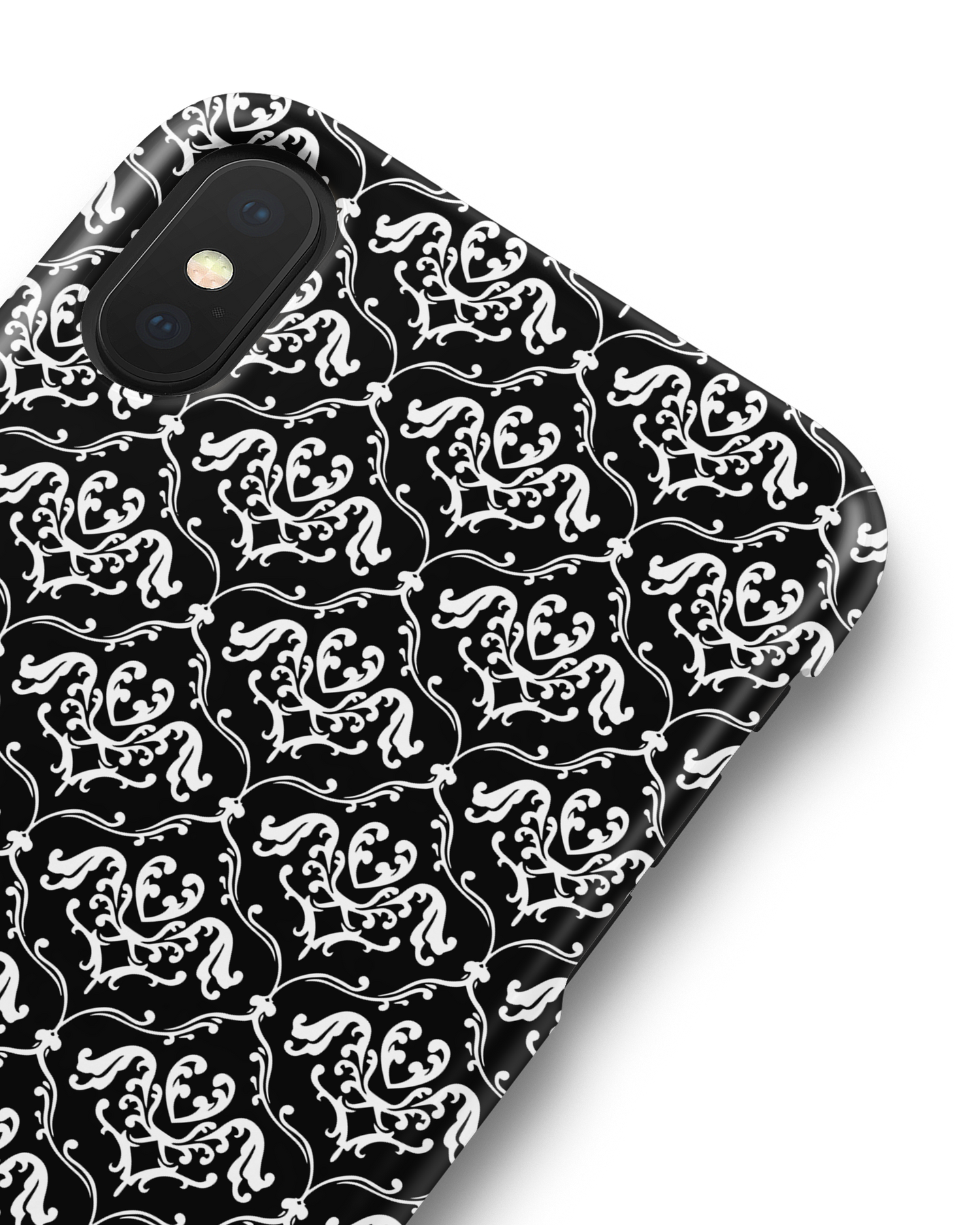 Black French Lillies Hard Shell Phone Case Apple iPhone X, Apple iPhone XS: Detail Shot