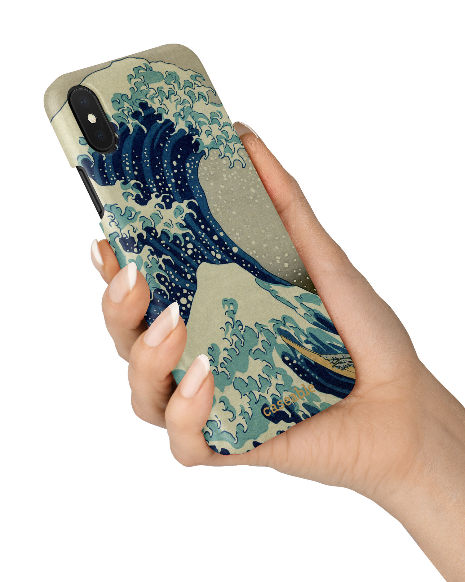 Great Wave Off Kanagawa By Hokusai Hard Shell Phone Case Apple iPhone X, Apple iPhone XS held in hand