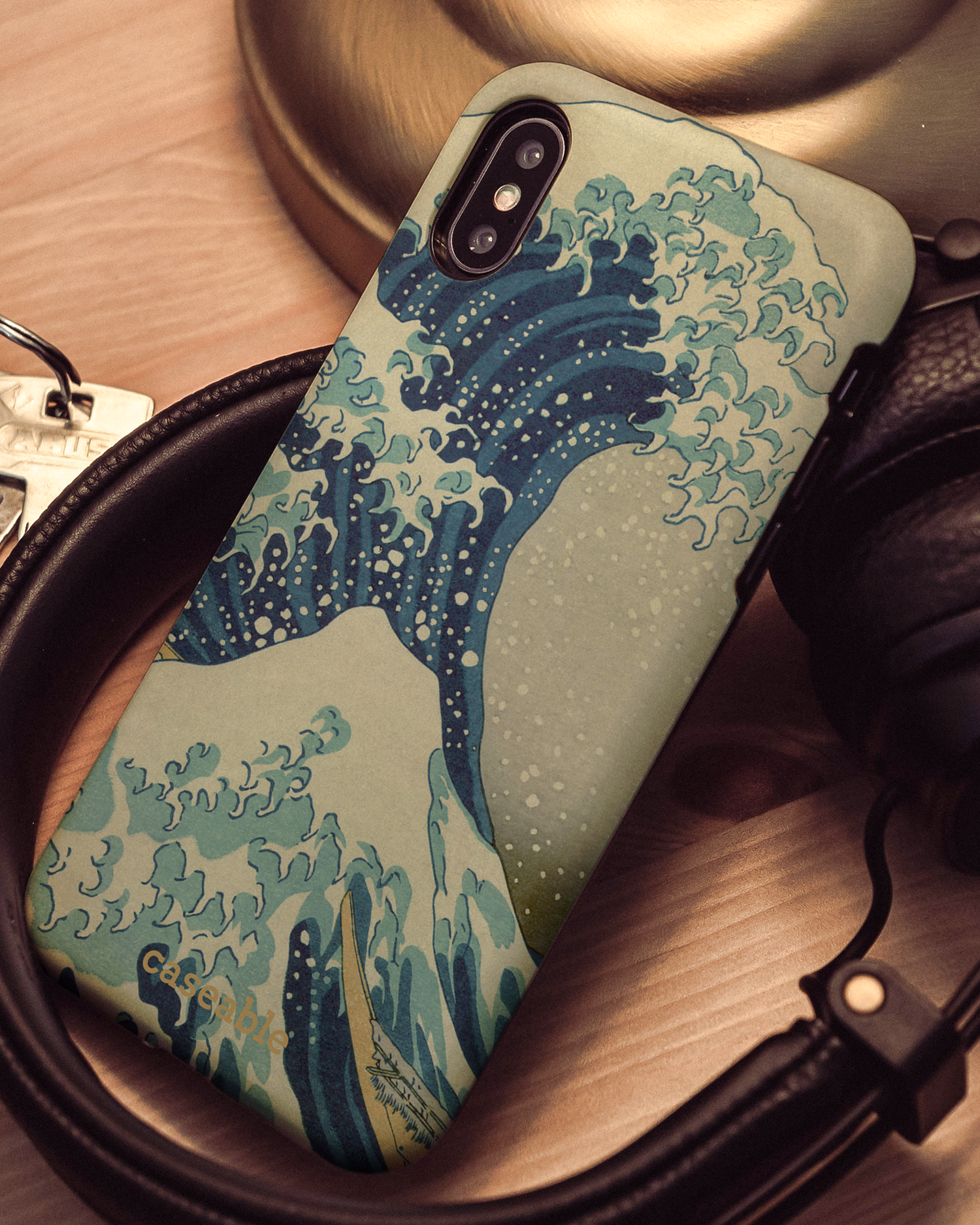 Great Wave Off Kanagawa By Hokusai Hard Shell Phone Case Apple iPhone X, Apple iPhone XS: Mood Shot