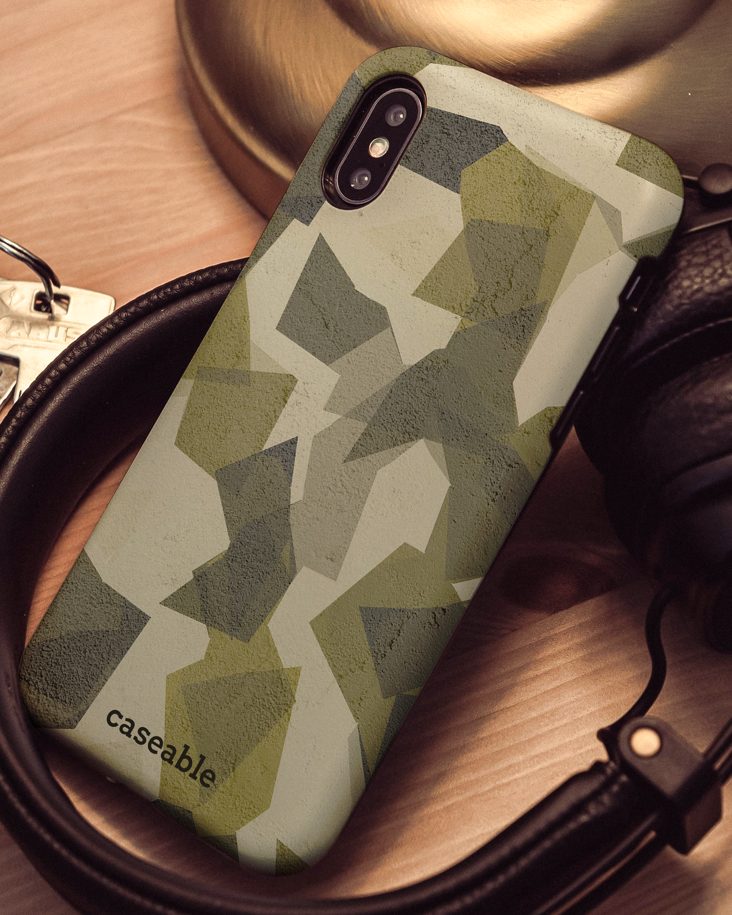Geometric Camo Green Hard Shell Phone Case Apple iPhone X, Apple iPhone XS: Mood Shot