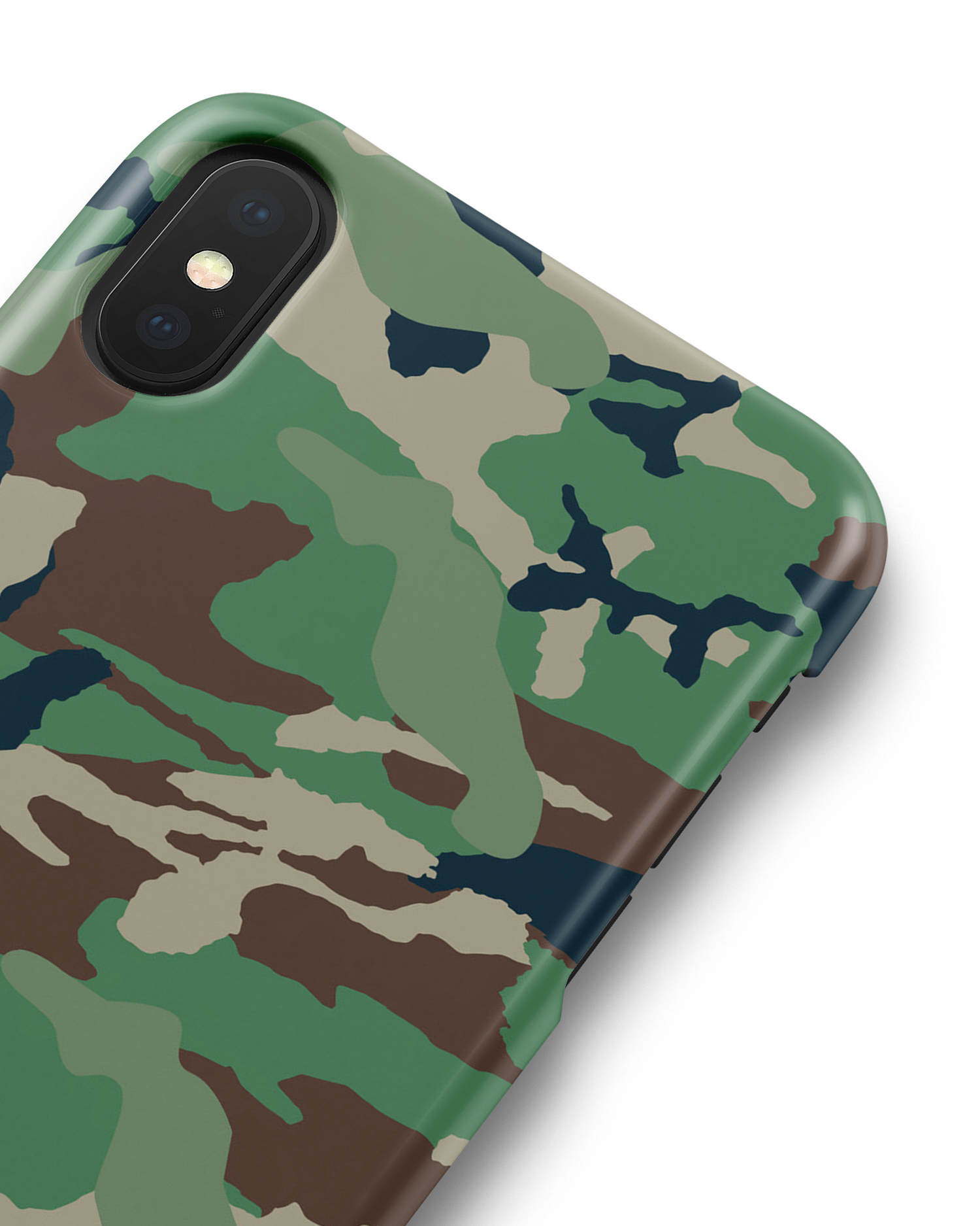 Green and Brown Camo Hard Shell Phone Case Apple iPhone X, Apple iPhone XS: Detail Shot