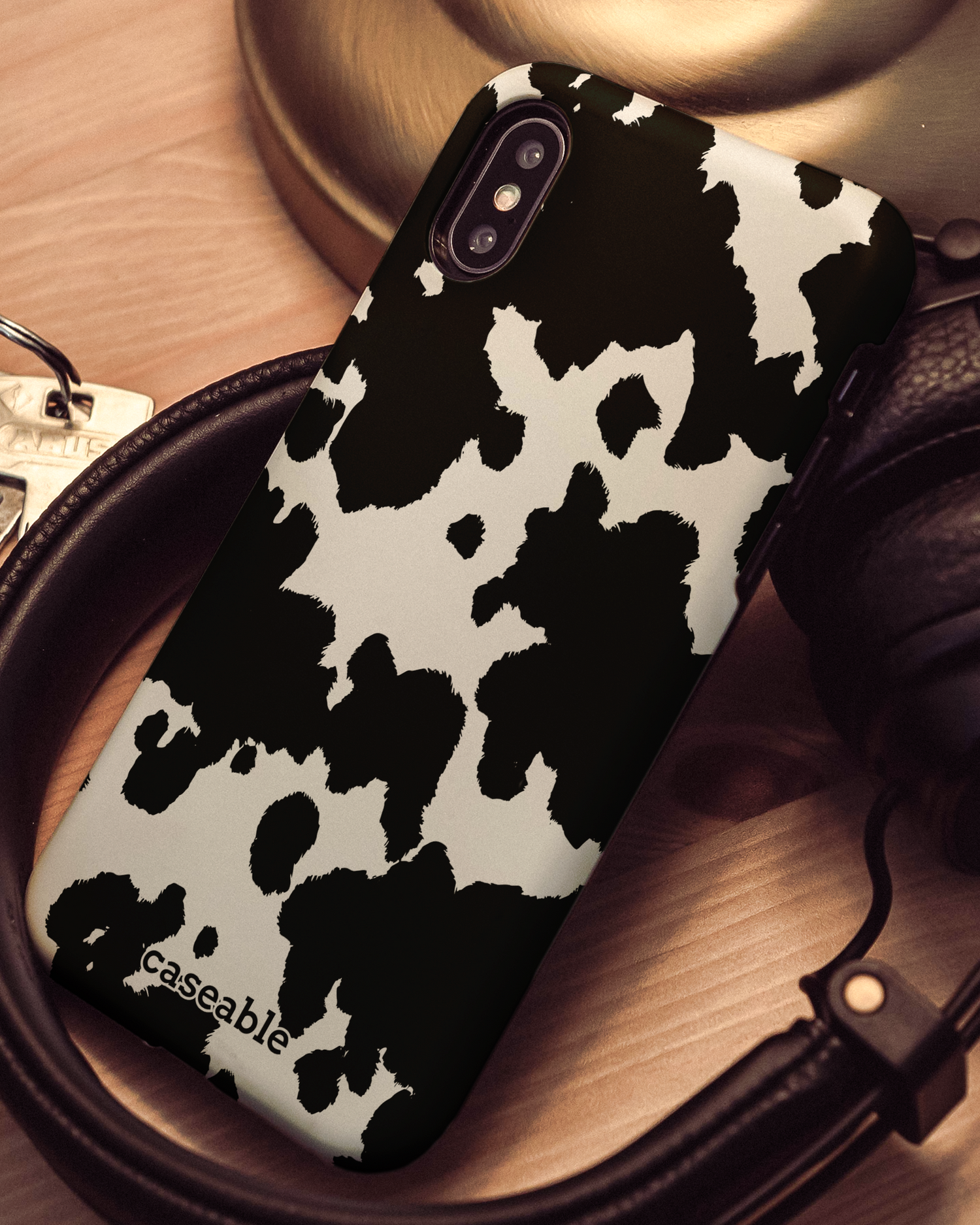 Cow Print Hard Shell Phone Case Apple iPhone X, Apple iPhone XS: Mood Shot