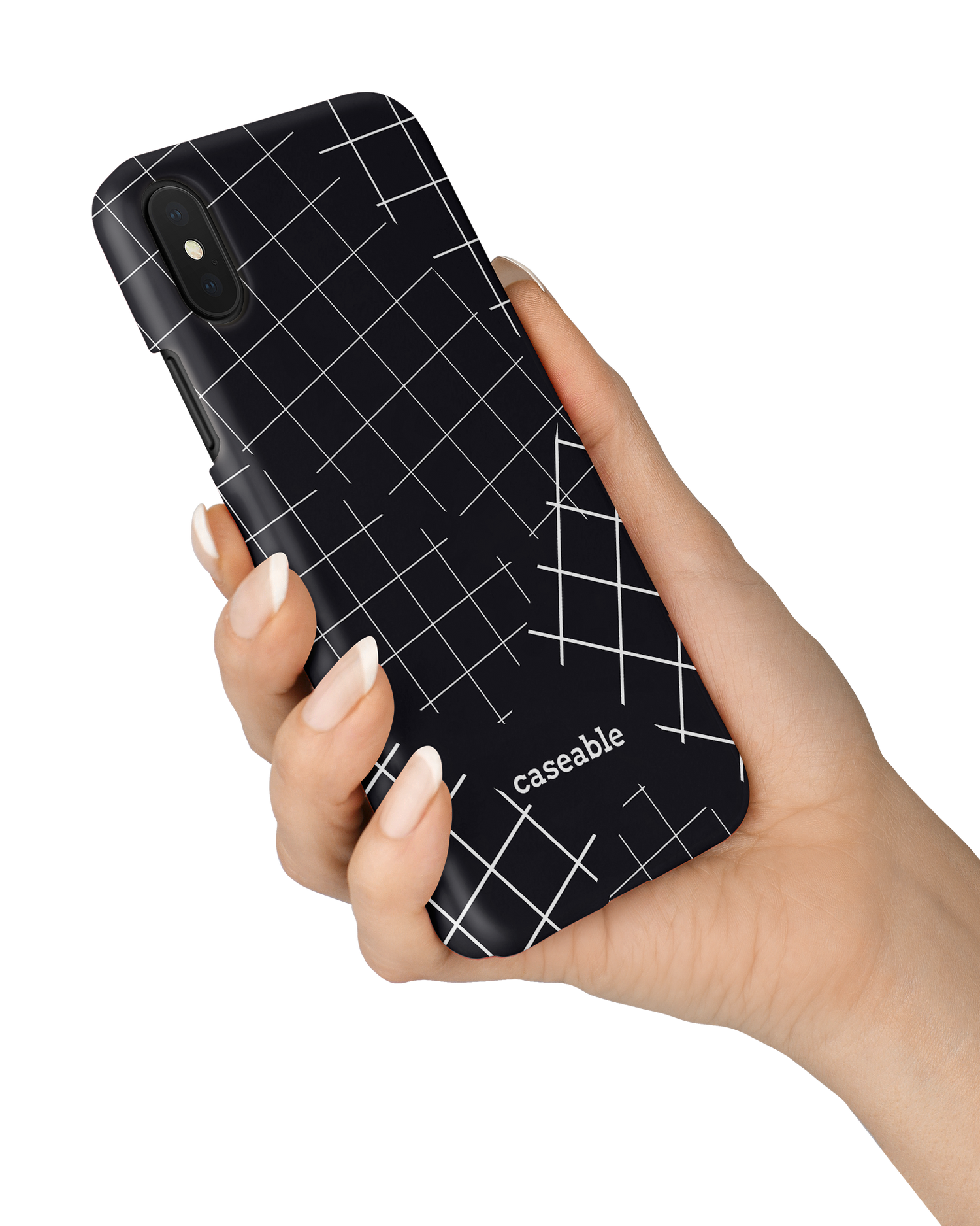 Grids Hard Shell Phone Case Apple iPhone X, Apple iPhone XS held in hand