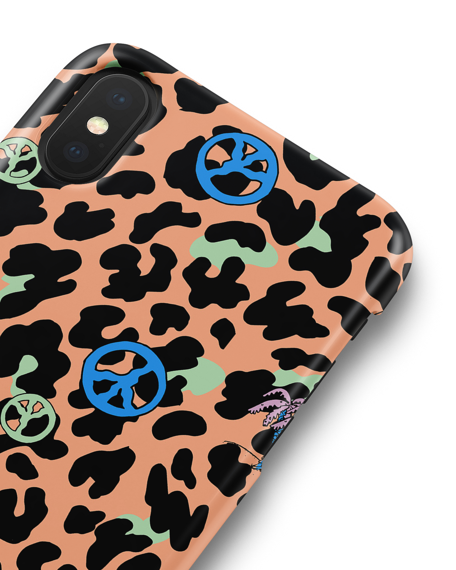Leopard Peace Palms Hard Shell Phone Case Apple iPhone X, Apple iPhone XS: Detail Shot