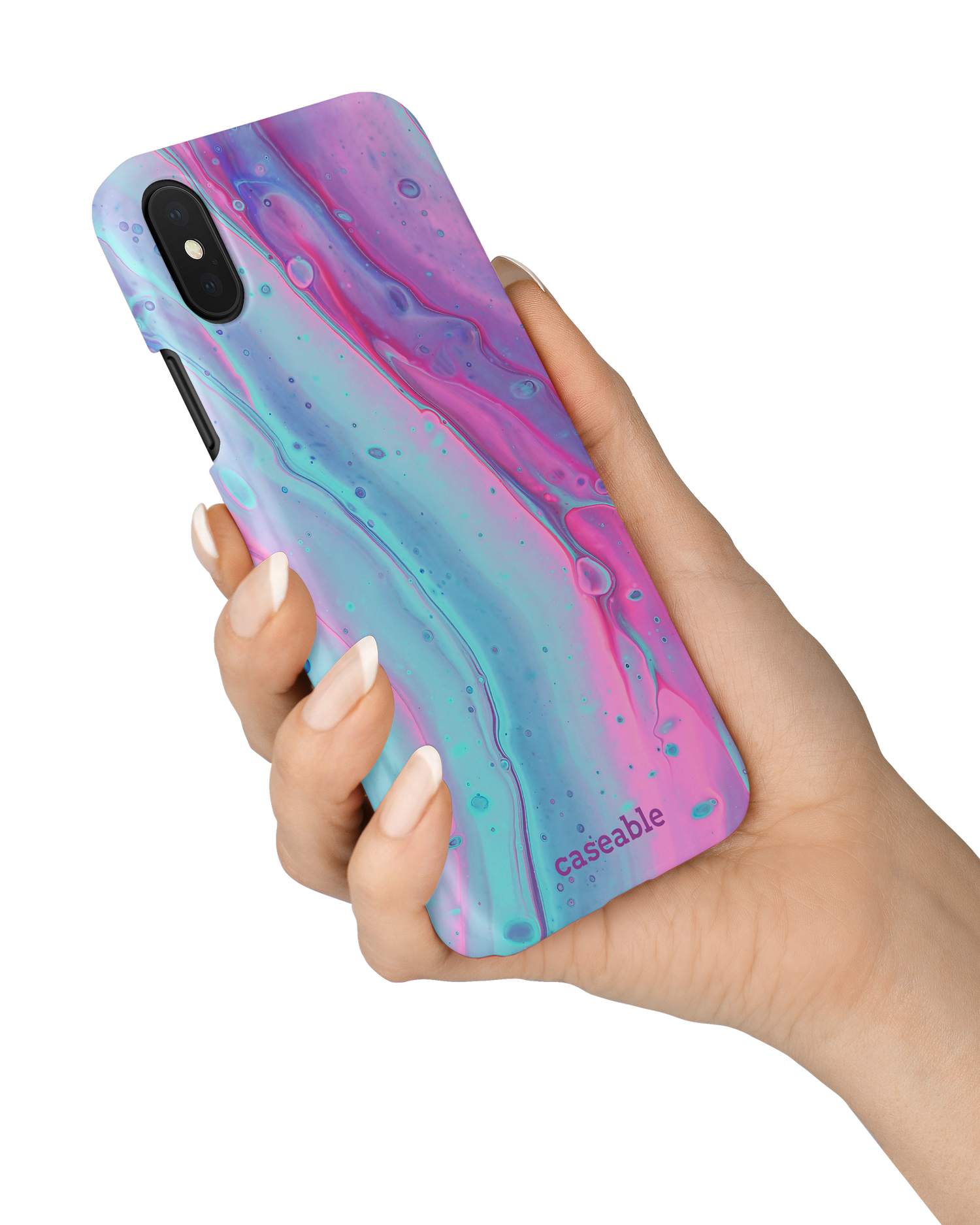 Wavey Hard Shell Phone Case Apple iPhone X, Apple iPhone XS held in hand