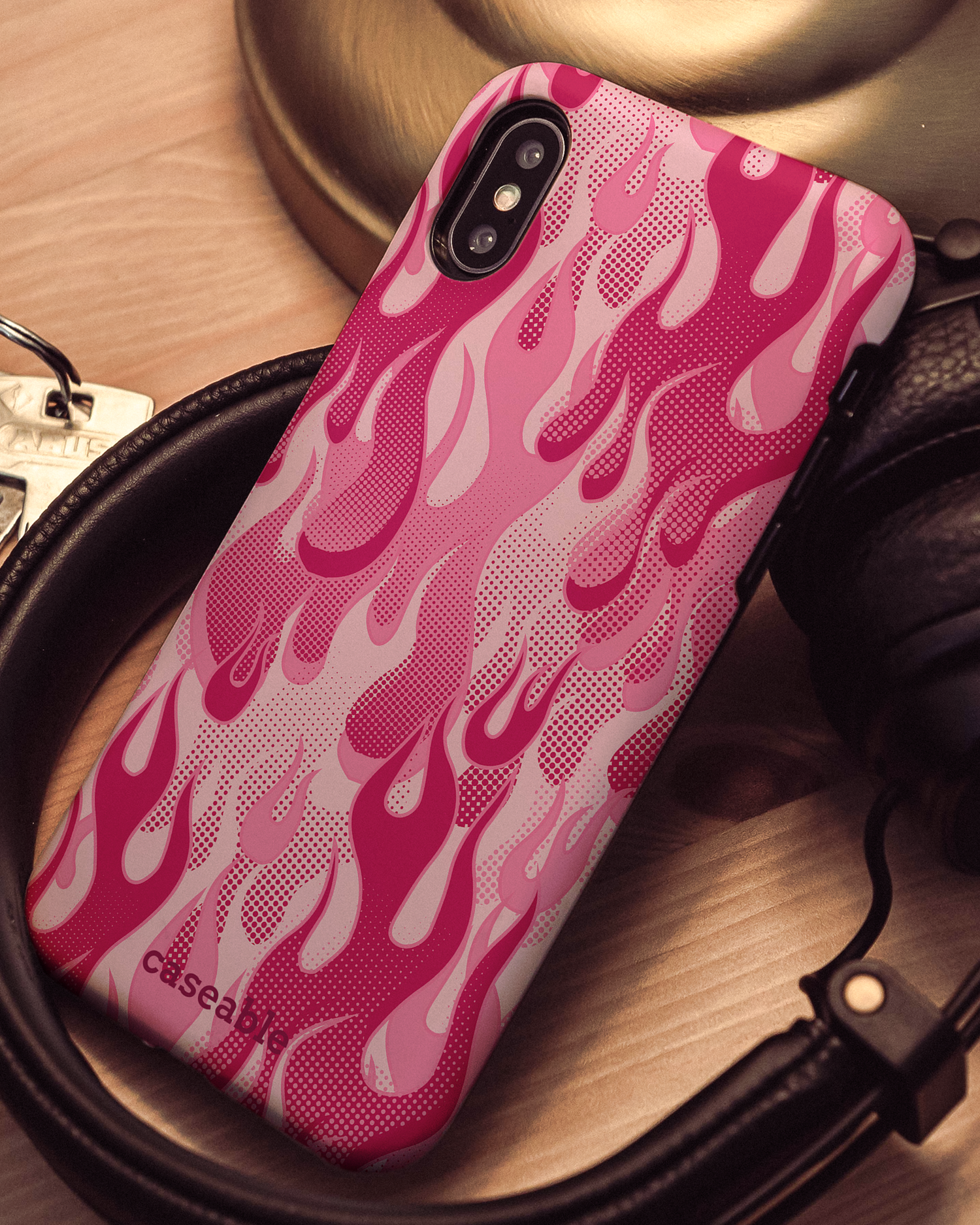 Pink Flames Hard Shell Phone Case Apple iPhone X, Apple iPhone XS: Mood Shot