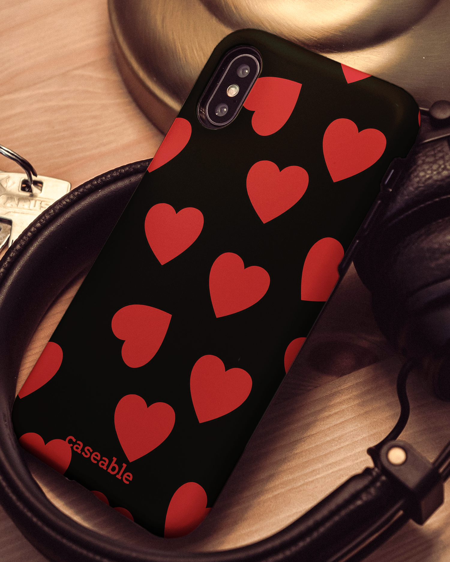 Repeating Hearts Hard Shell Phone Case Apple iPhone X, Apple iPhone XS: Mood Shot