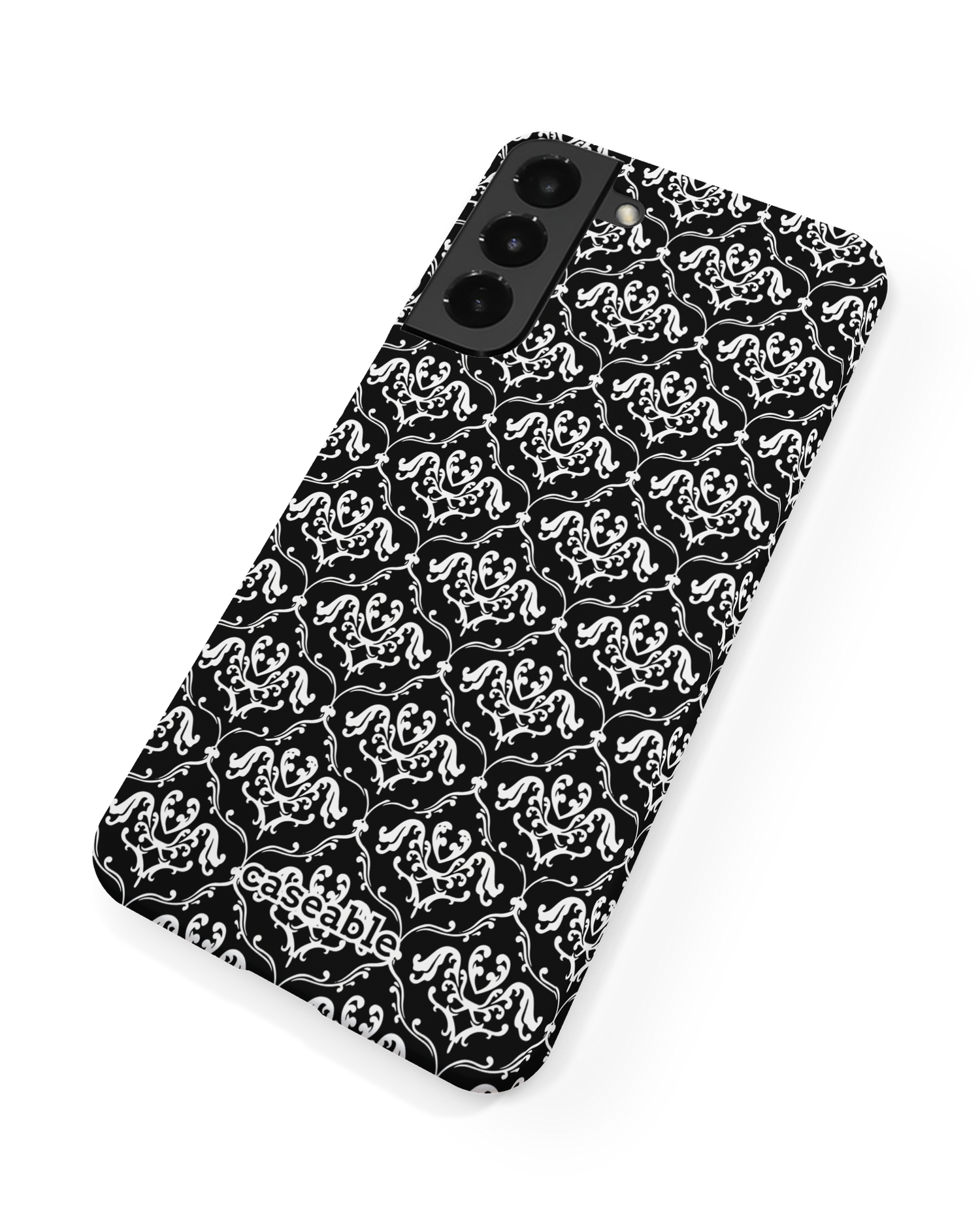 Black French Lillies Hard Shell Phone Case Samsung Galaxy S22 5G: Back View