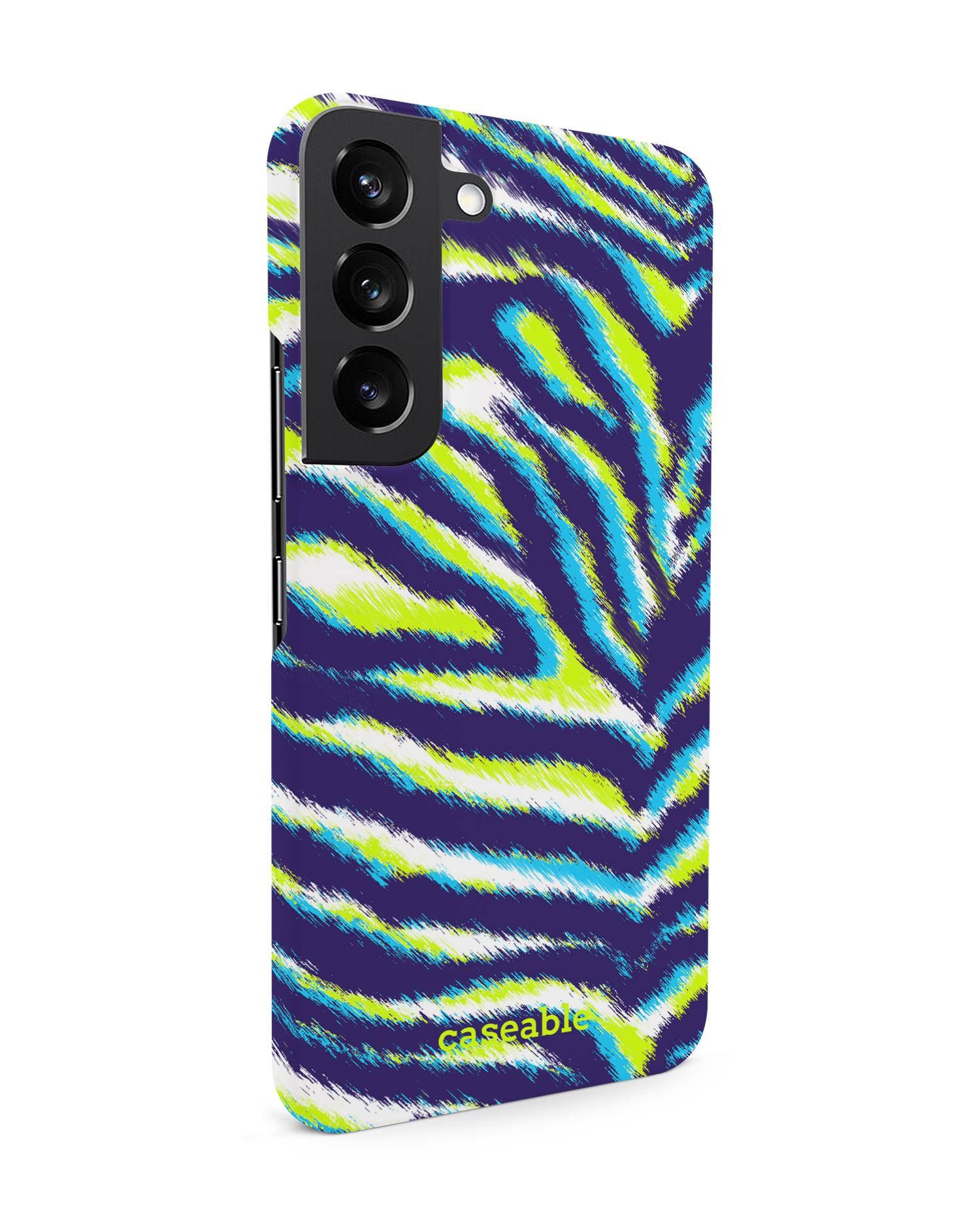 Neon Zebra Hard Shell Phone Case Samsung Galaxy S22 5G: View from the left side