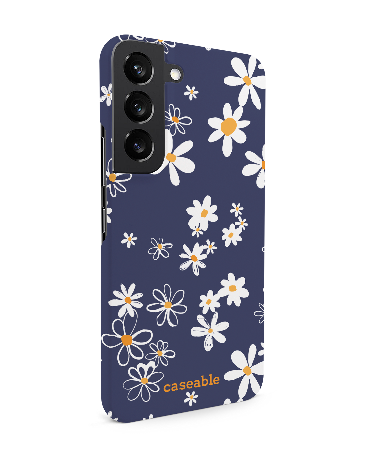Navy Daisies Hard Shell Phone Case Samsung Galaxy S22 5G: View from the left side
