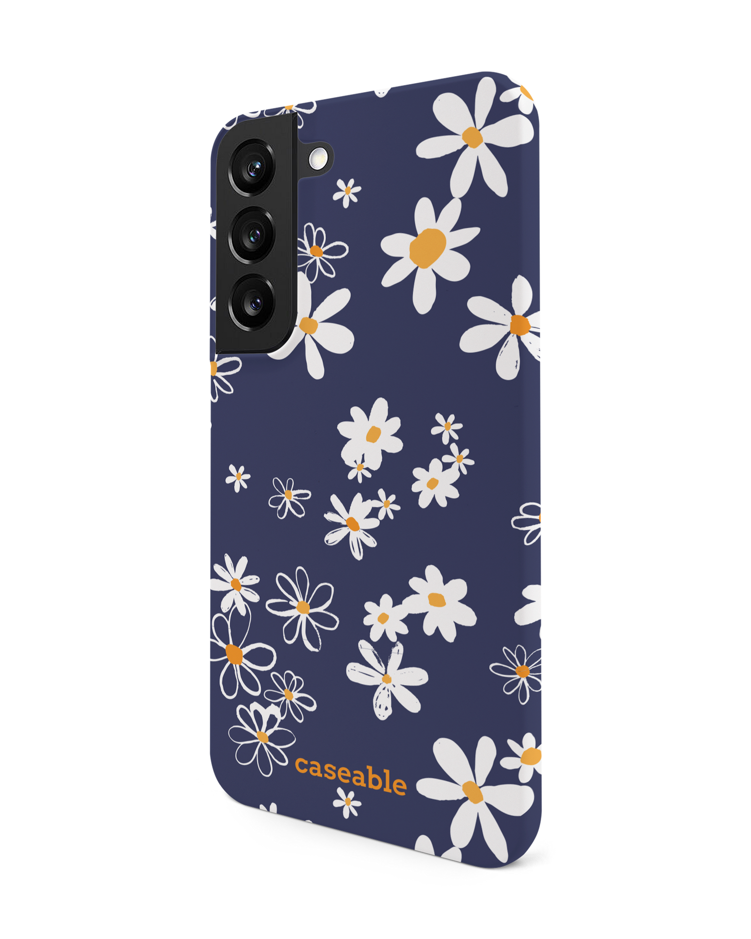 Navy Daisies Hard Shell Phone Case Samsung Galaxy S22 5G: View from the right side