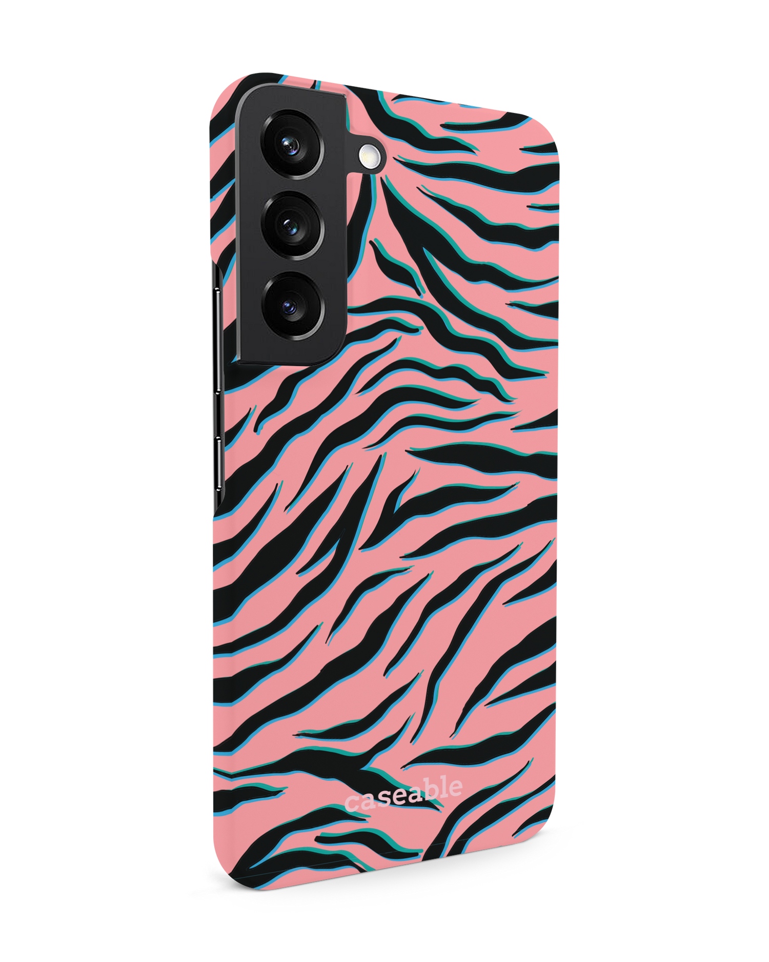 Pink Zebra Hard Shell Phone Case Samsung Galaxy S22 5G: View from the left side