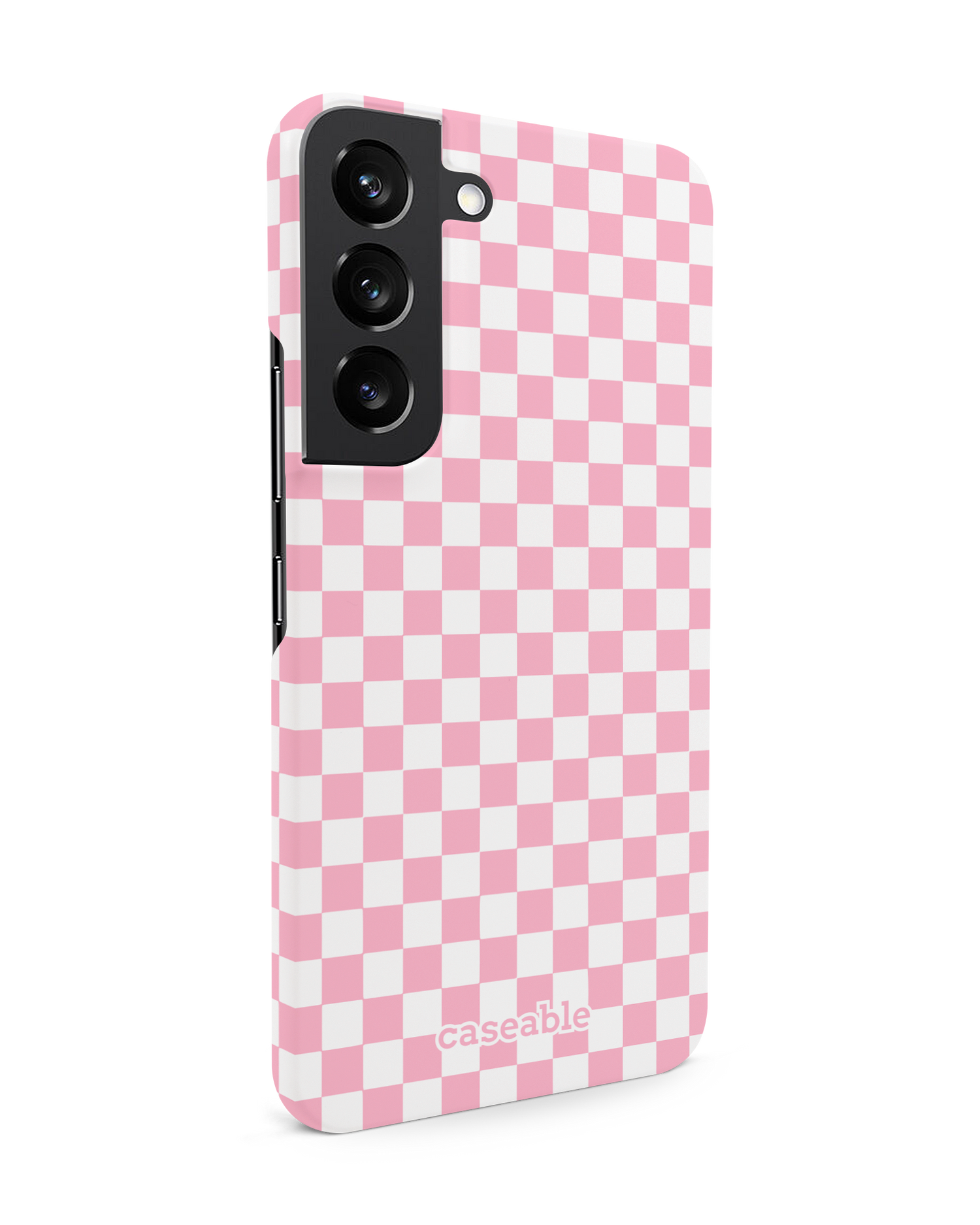 Pink Checkerboard Hard Shell Phone Case Samsung Galaxy S22 5G: View from the left side