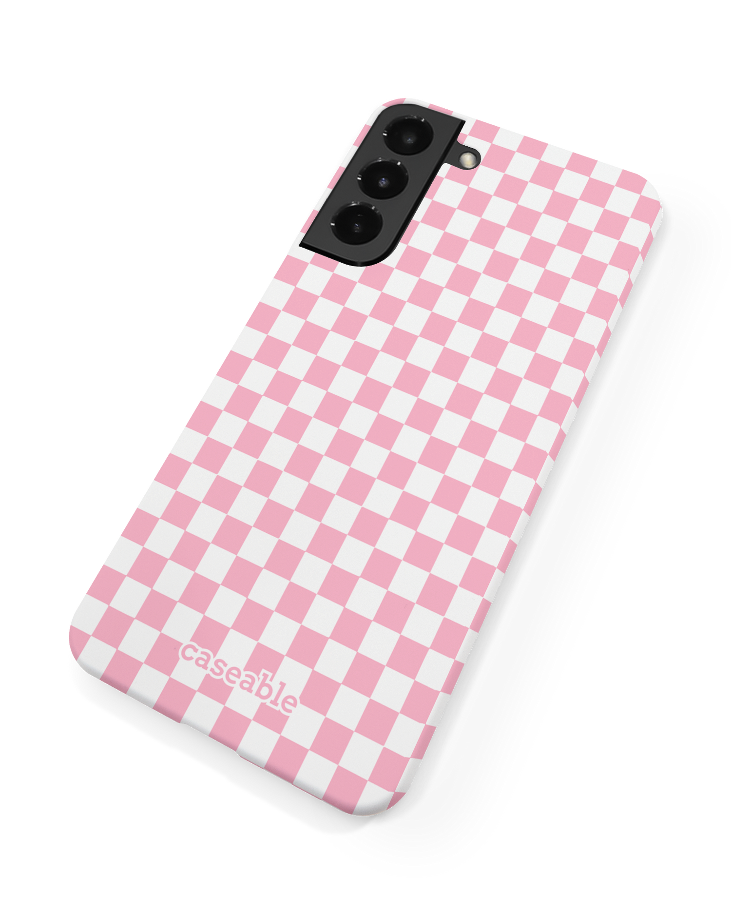 Pink Checkerboard Hard Shell Phone Case Samsung Galaxy S22 5G: Back View