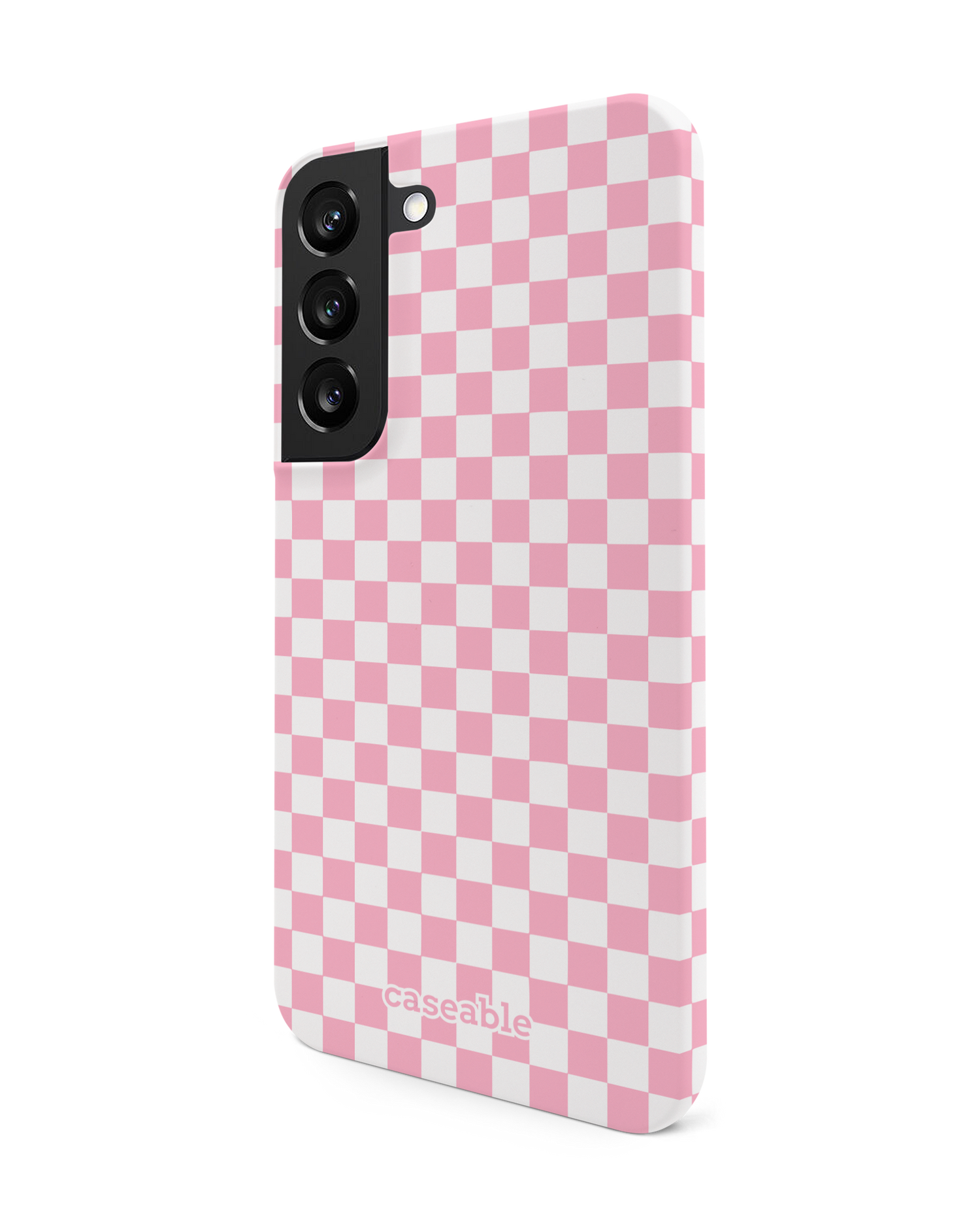 Pink Checkerboard Hard Shell Phone Case Samsung Galaxy S22 5G: View from the right side