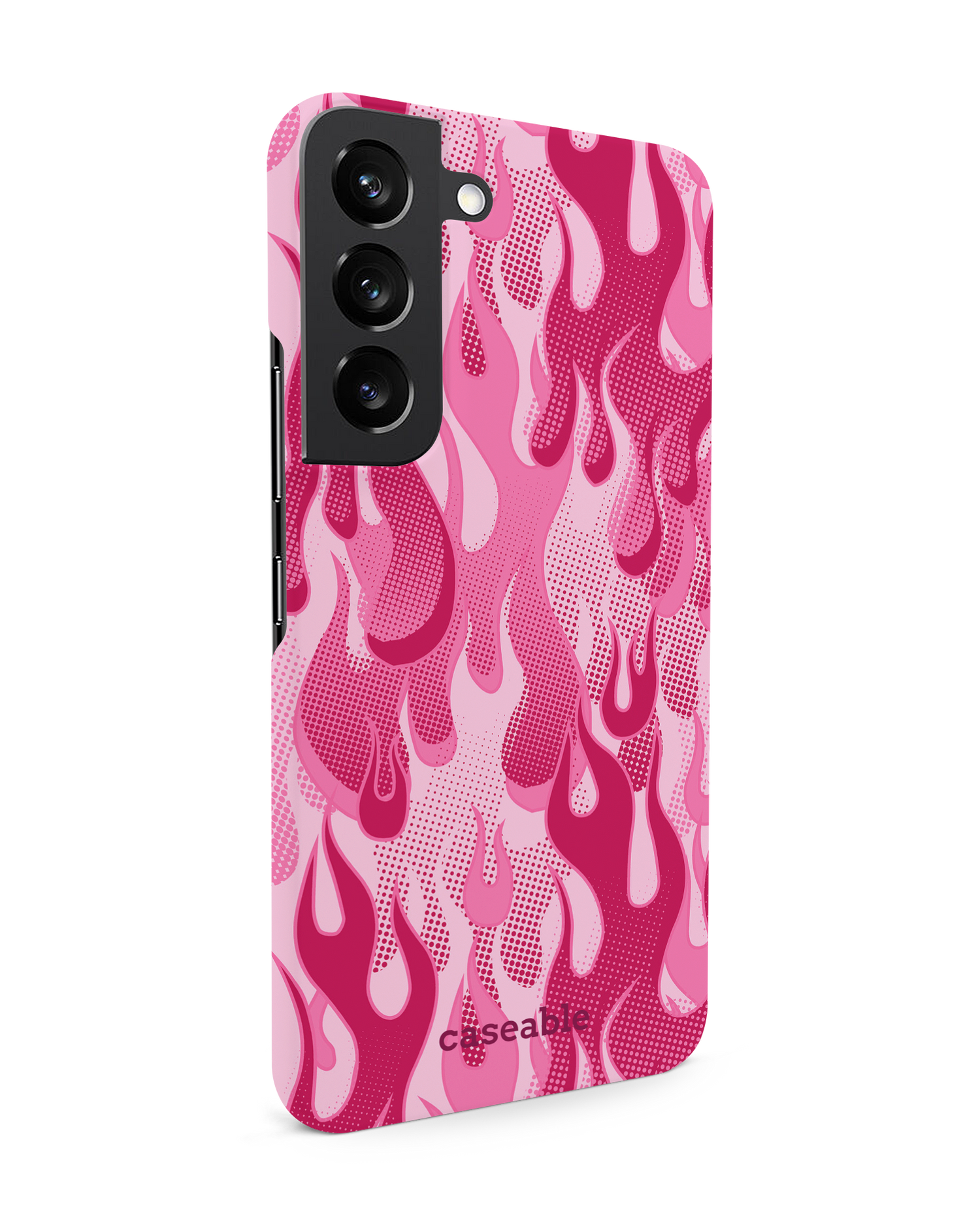 Pink Flames Hard Shell Phone Case Samsung Galaxy S22 5G: View from the left side