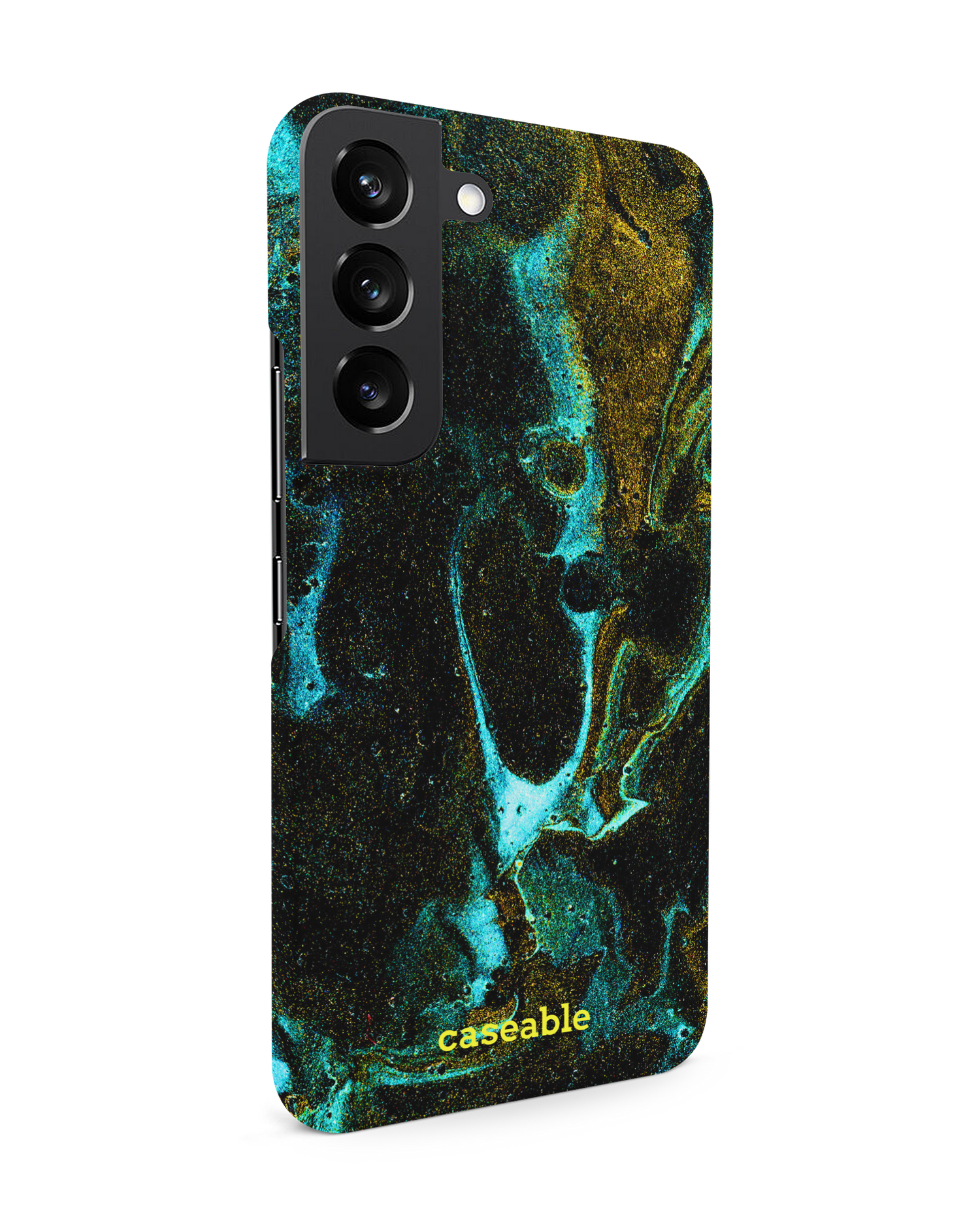 Mint Gold Marble Sparkle Hard Shell Phone Case Samsung Galaxy S22 5G: View from the left side
