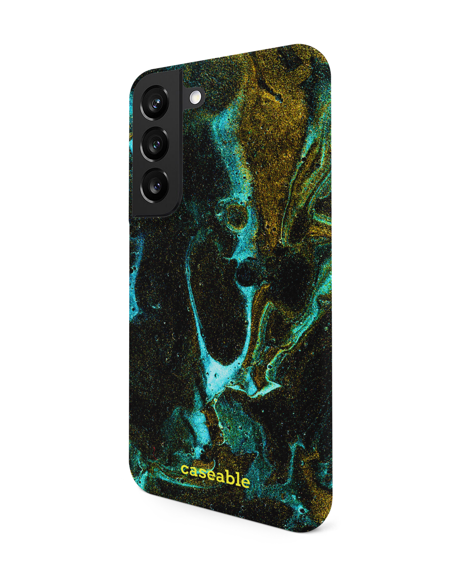Mint Gold Marble Sparkle Hard Shell Phone Case Samsung Galaxy S22 5G: View from the right side