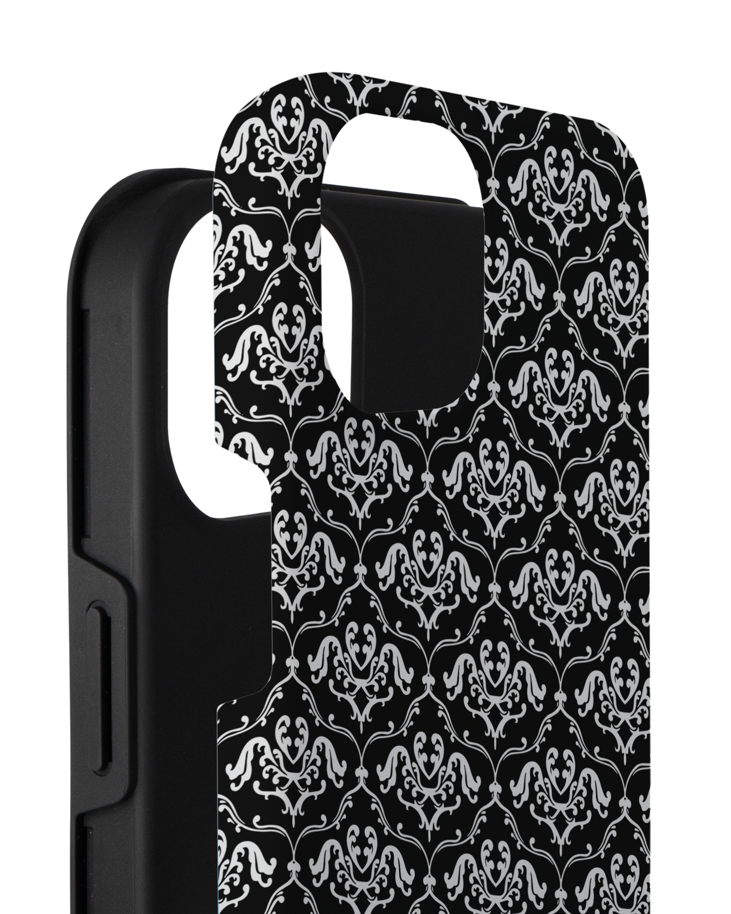 Black French Lillies Premium Phone Case for Apple iPhone 14 Plus consisting of 2 parts