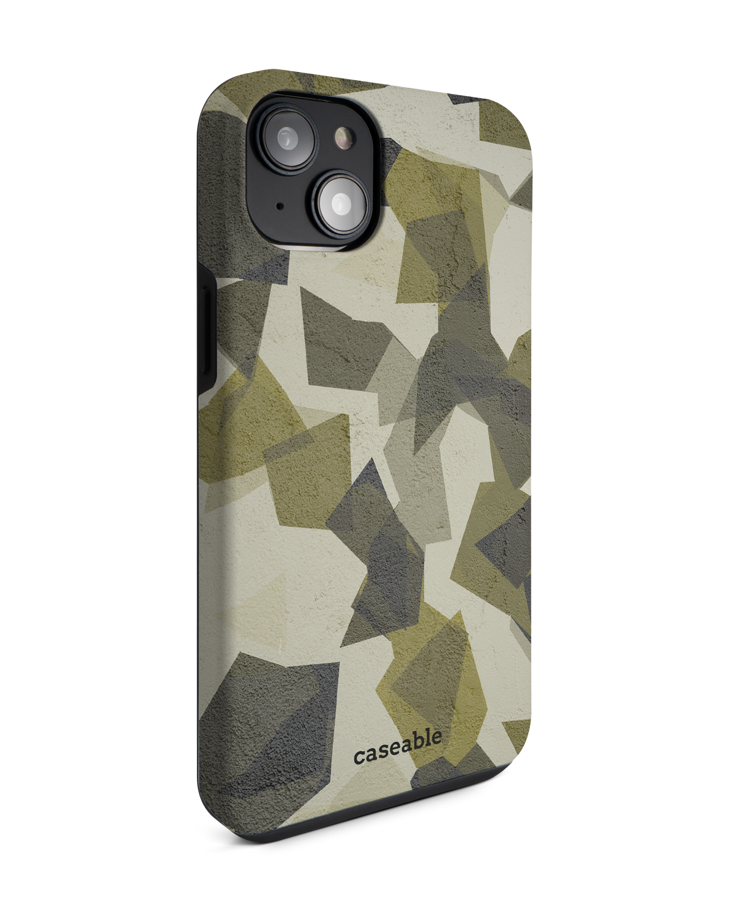 Geometric Camo Green Premium Phone Case for Apple iPhone 14 Plus: View from the left side
