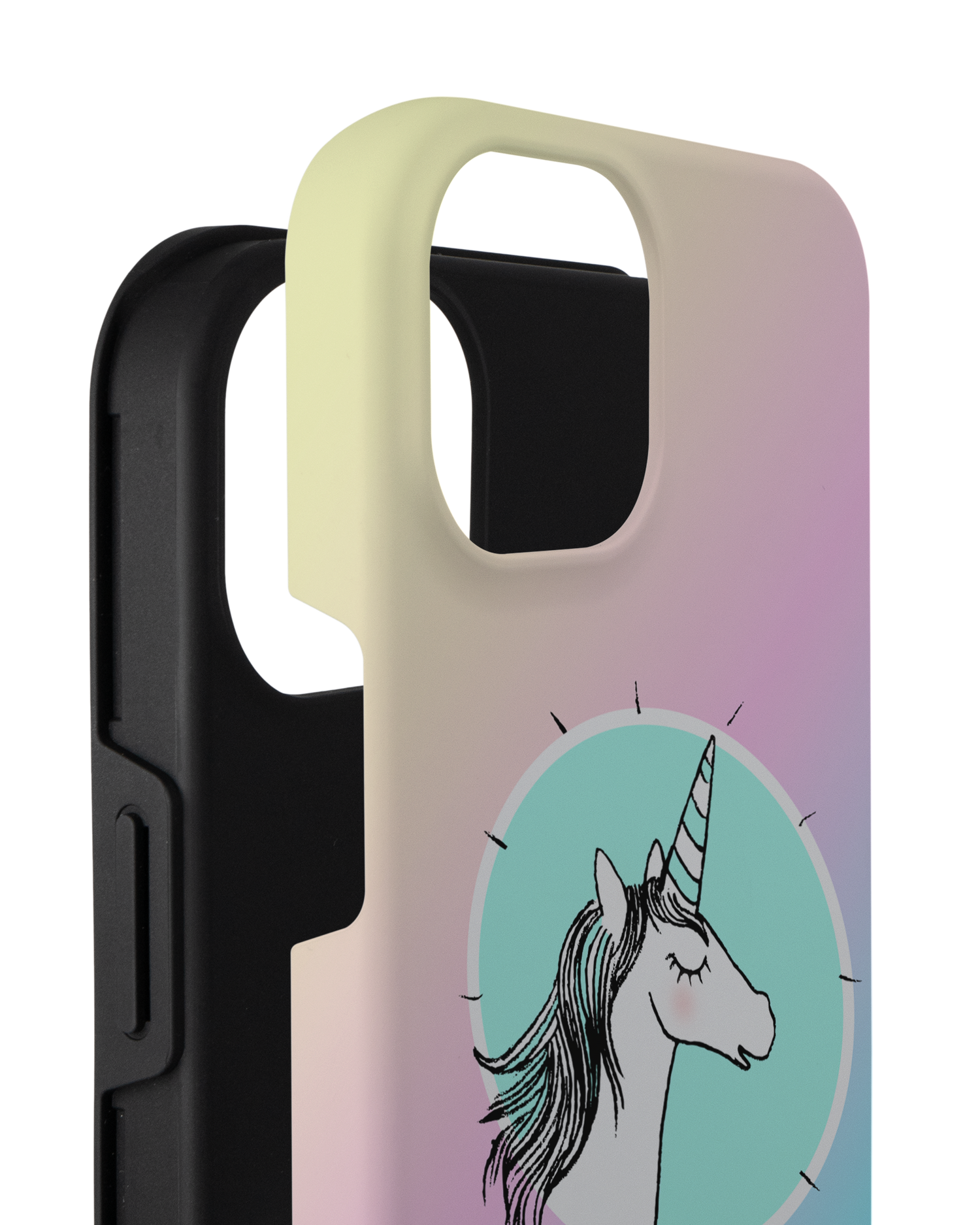 Happiness Unicorn Premium Phone Case for Apple iPhone 14 Plus consisting of 2 parts