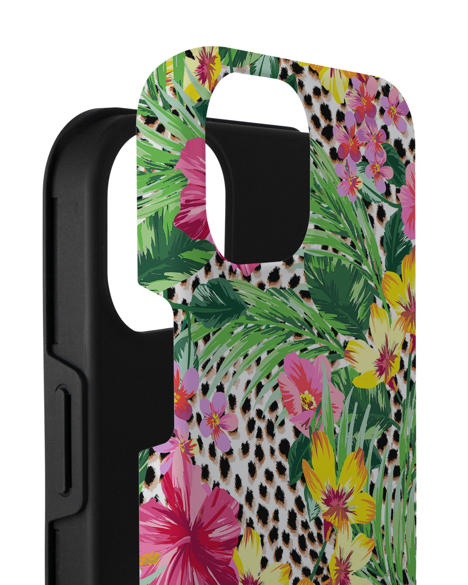 Tropical Cheetah Premium Phone Case for Apple iPhone 14 Plus consisting of 2 parts