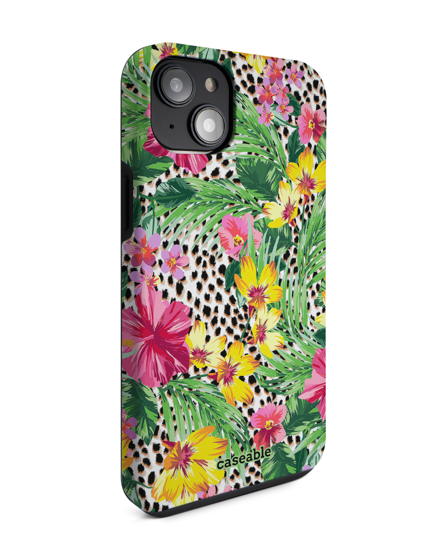 Tropical Cheetah Premium Phone Case for Apple iPhone 14 Plus: View from the left side