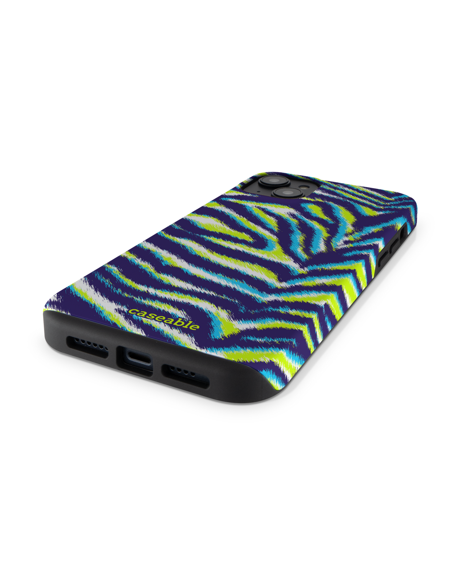 Neon Zebra Premium Phone Case for Apple iPhone 14 Plus: Lying