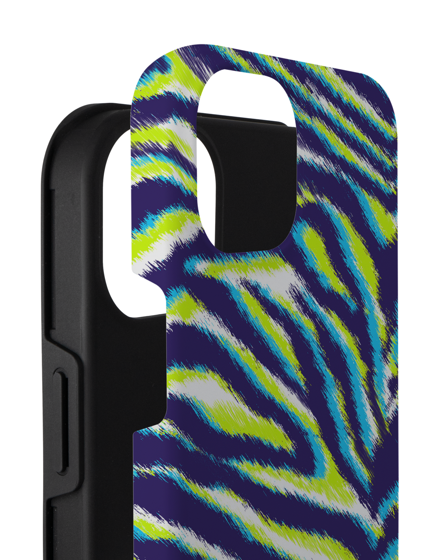 Neon Zebra Premium Phone Case for Apple iPhone 14 Plus consisting of 2 parts