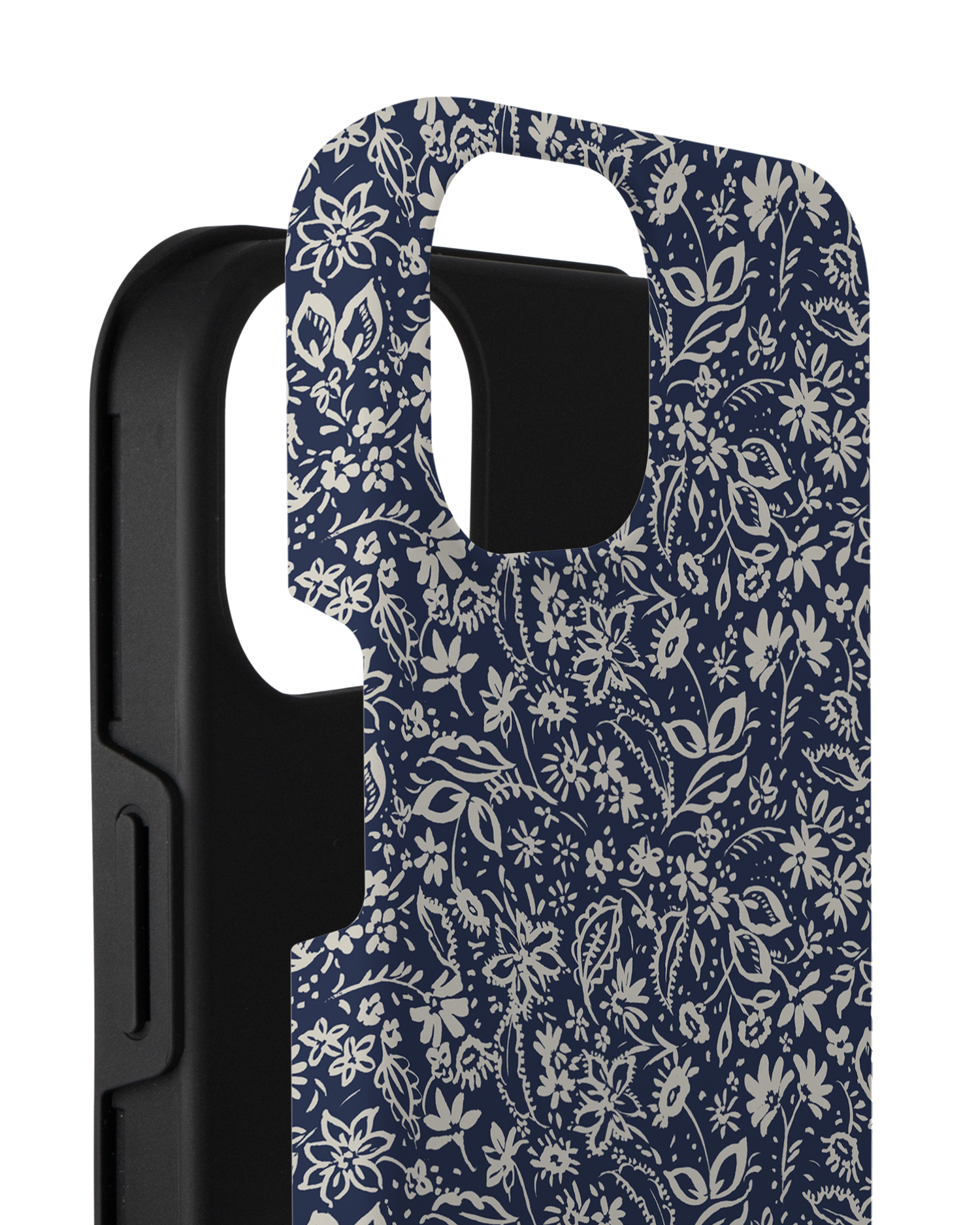 Ditsy Blue Paisley Premium Phone Case for Apple iPhone 14 Plus consisting of 2 parts