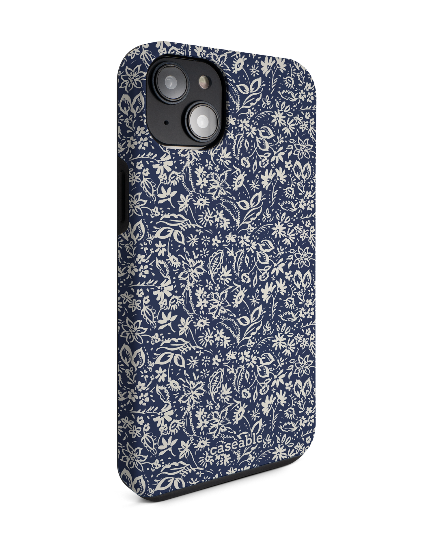 Ditsy Blue Paisley Premium Phone Case for Apple iPhone 14 Plus: View from the left side